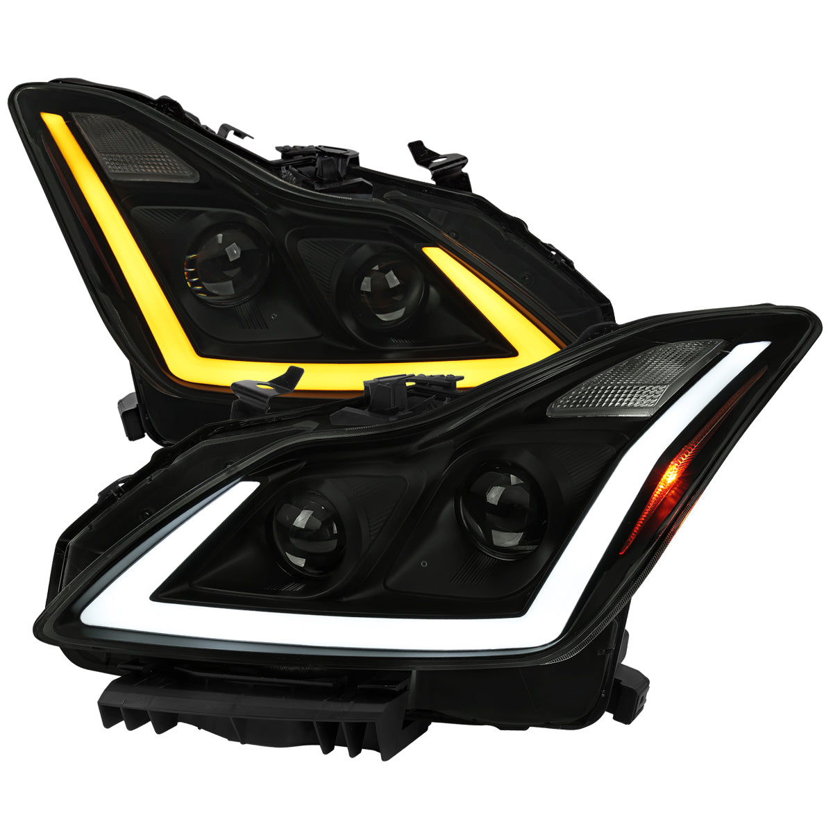 2008-2013 Infiniti G37/2014-2015 Q60 Coupe/Convertible Sequential Switchback LED Turn Signal Projector Headlights (Matte Black Housing/Smoked Lens)