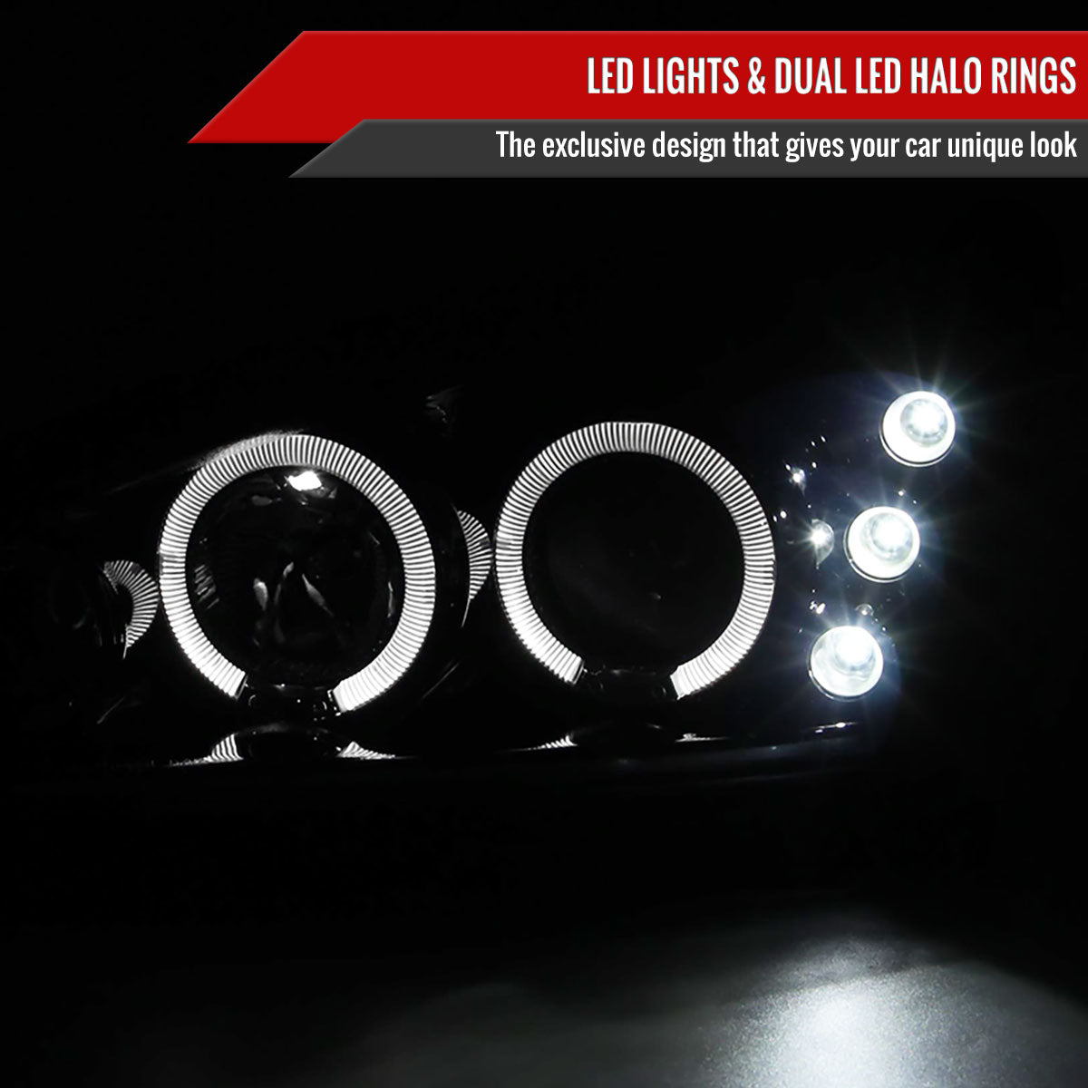 1999-2005 Pontiac Grand AM Dual Halo Projector Headlights (Glossy Black Housing/Smoked Lens)