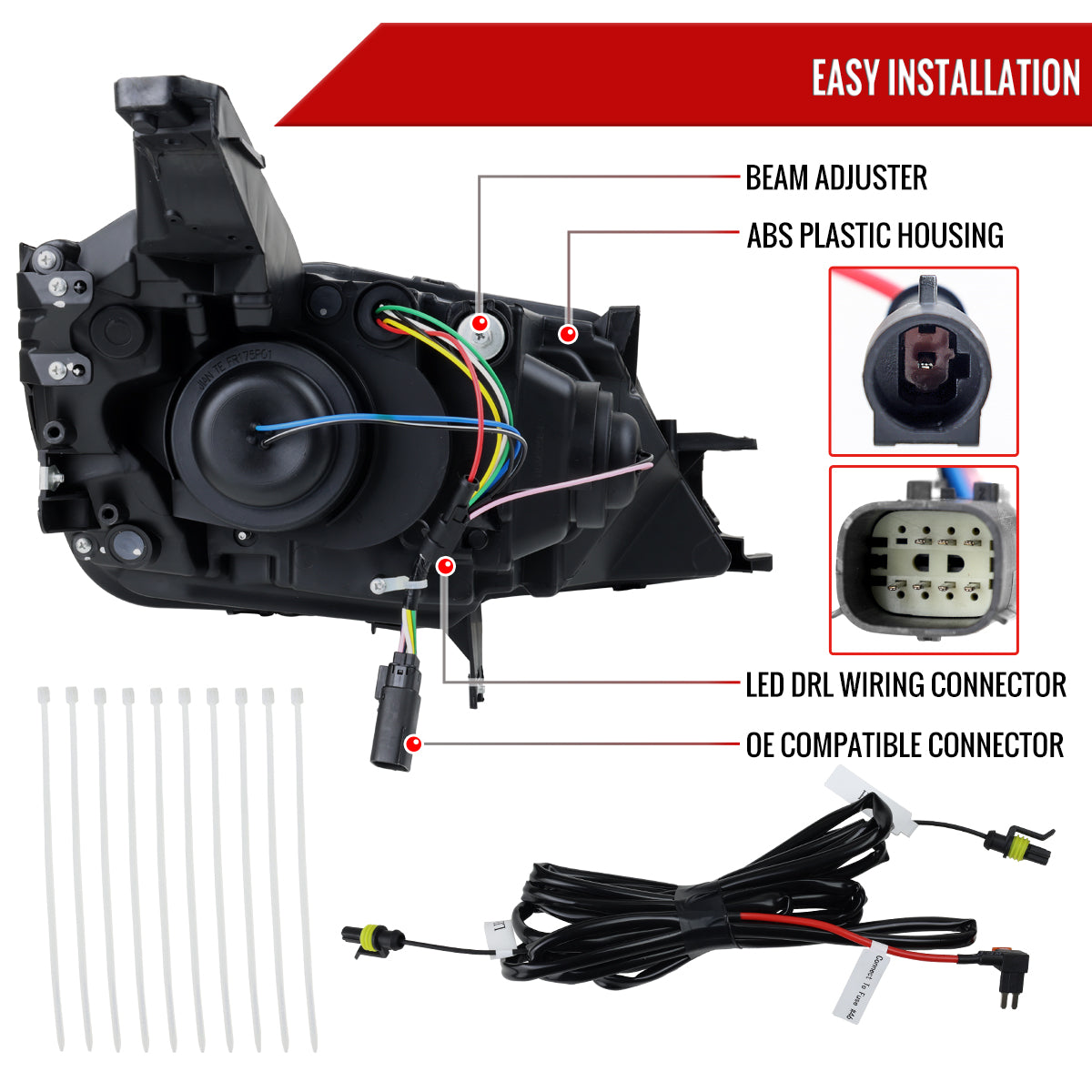 2014-2020 Chevy Impala LED DRL Sequential Projector Headlights (Matte Black Housing / Clear Lens)