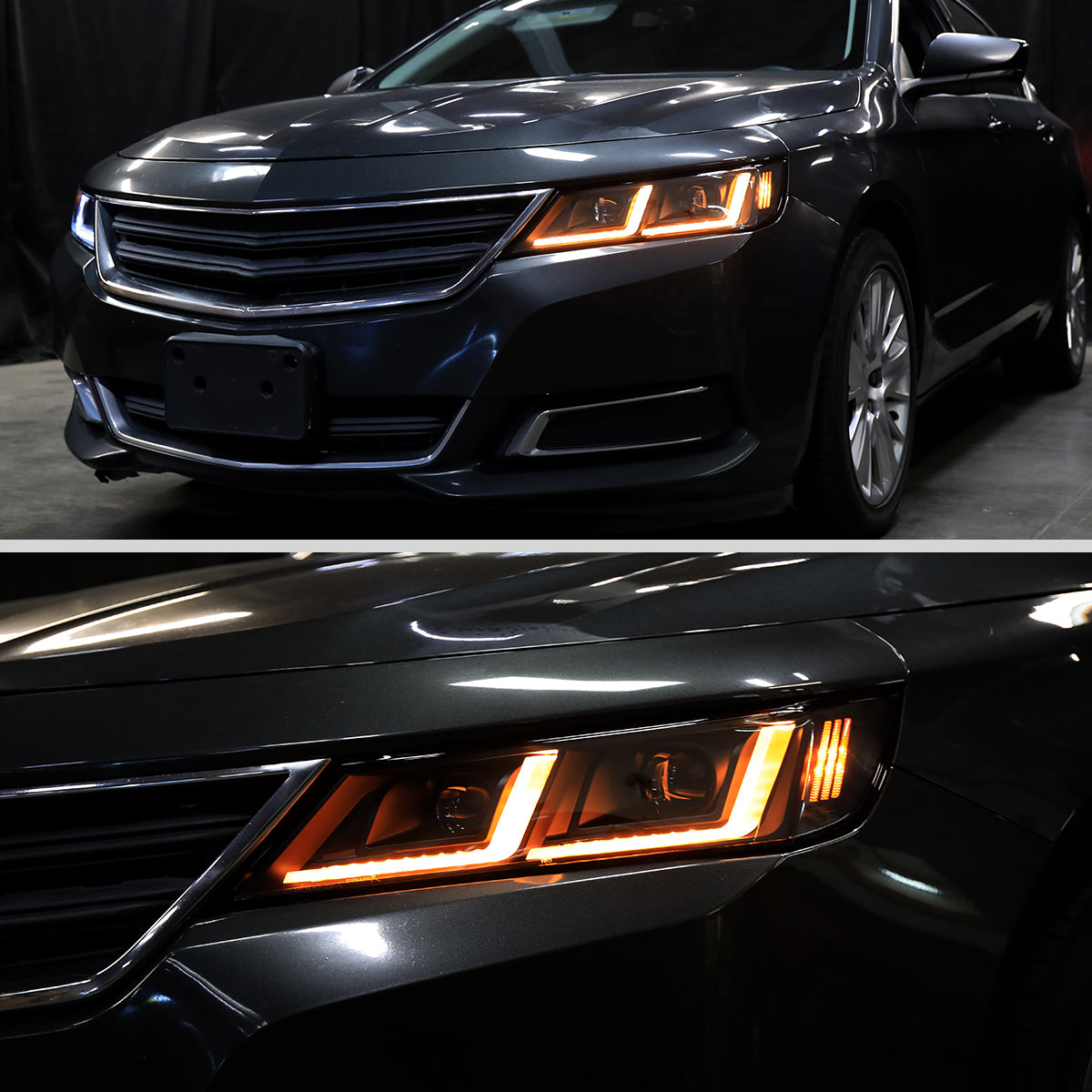 2014-2020 Chevy Impala LED DRL Sequential Project Headlights (Black Housing / Smoked Lens)