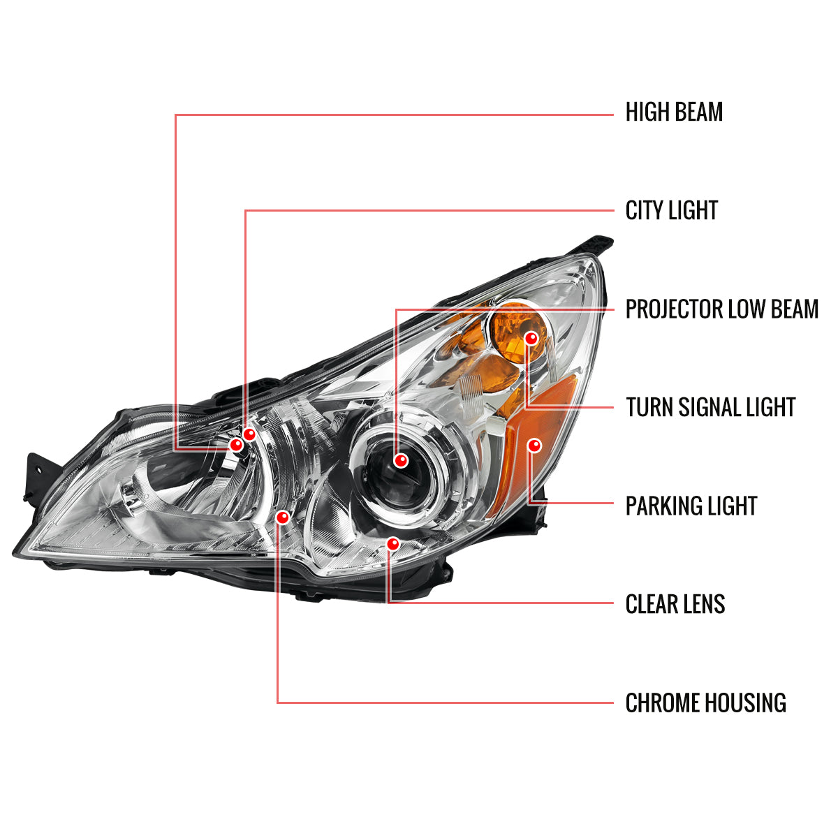 2010-2014 Subaru Legacy/Outback Projector Headlights (Chrome Housing/Clear Lens)