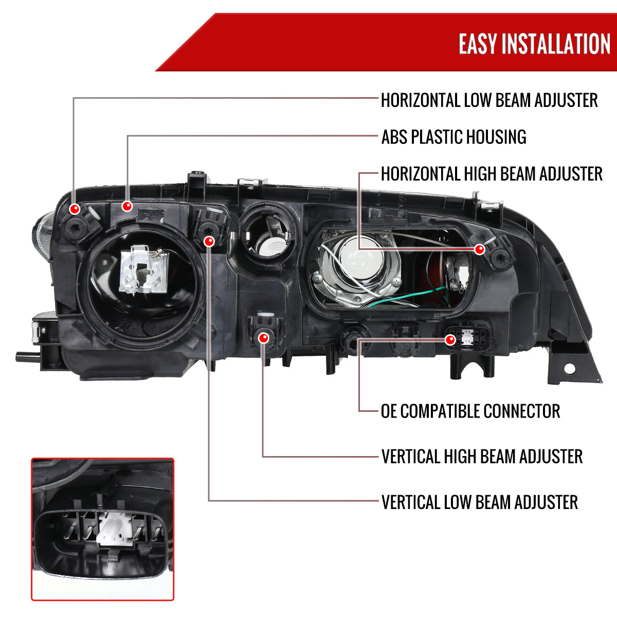 2003-2005 Mazda 6 Factory Style Projector Headlights (Chrome Housing/Clear Lens)