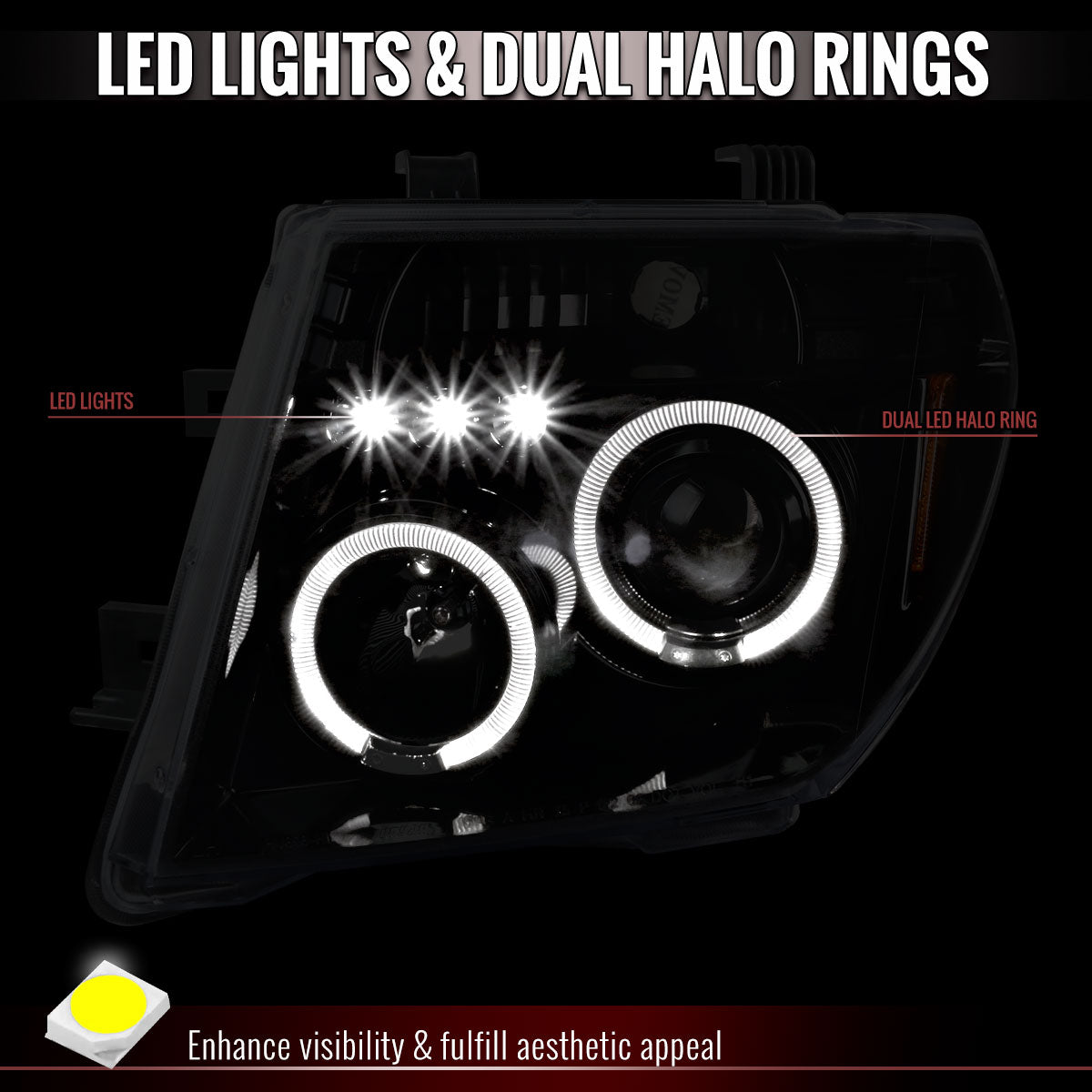 2005-2007 Nissan Pathfinder/ 2005-2008 Frontier Dual Halo Projector Headlights (Jet Black Housing/Clear Lens)