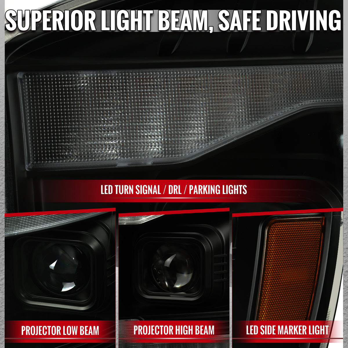 2006â€“2008 Dodge RAM 1500 / 2006â€“2009 RAM 2500 3500 Projector Headlights with Switchback LED Strips, Sequential Turn Signals, DRL & Startup Animation (Black Housing / Smoked Lens)