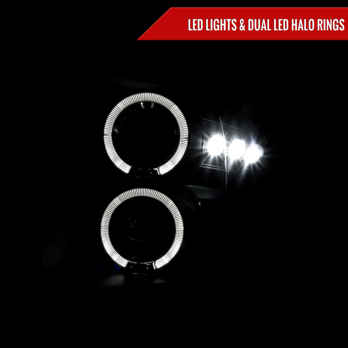 2009-2018 Dodge RAM 1500 / 2019-2021 RAM Classic / 2010-2018 RAM 2500 3500 Dual Halo Projector Headlights (Matte Black Housing/Clear Lens)