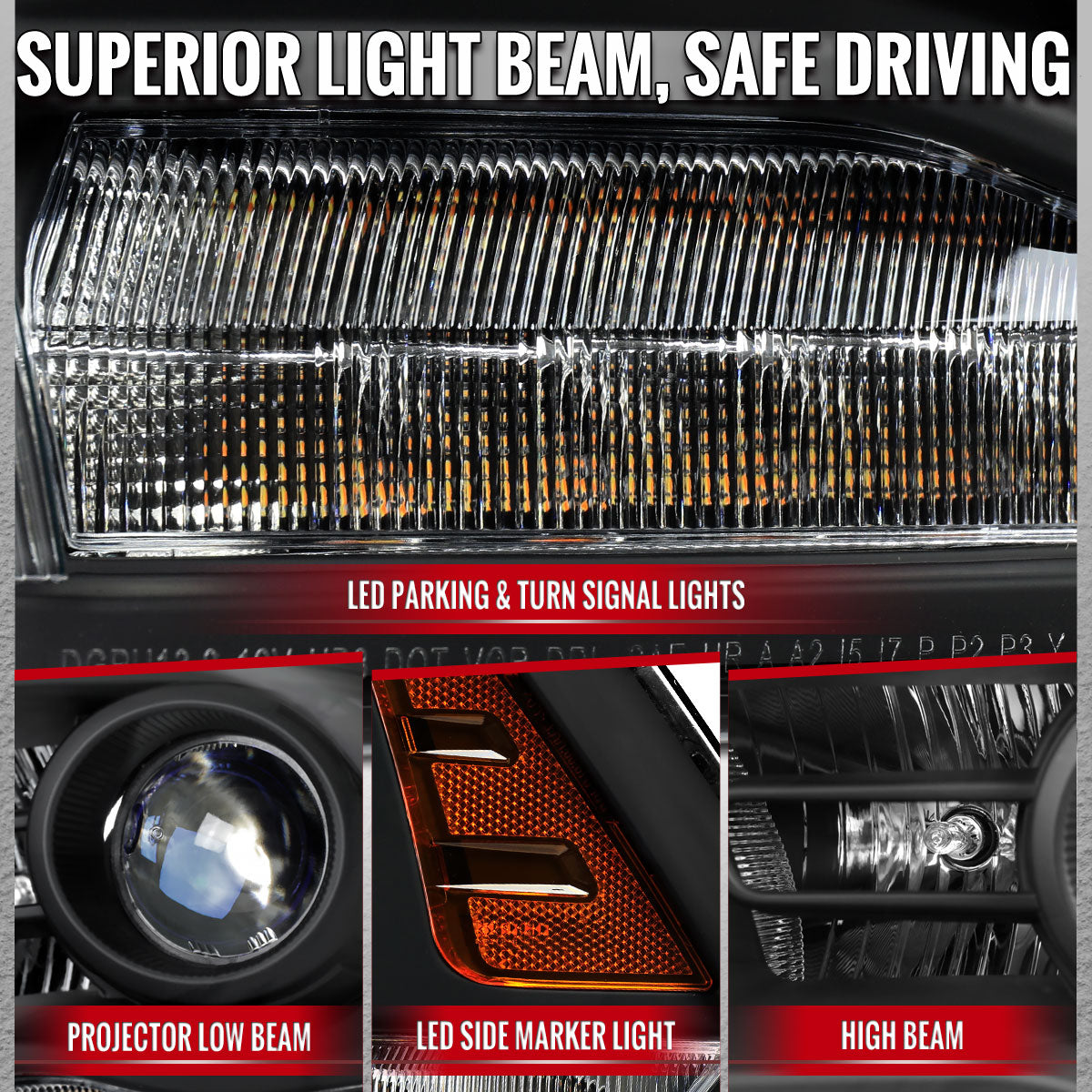 2013-2018 Ram 1500 2500 3500 LED Bar Projector Headlights (Matte Black Housing/Clear Lens)