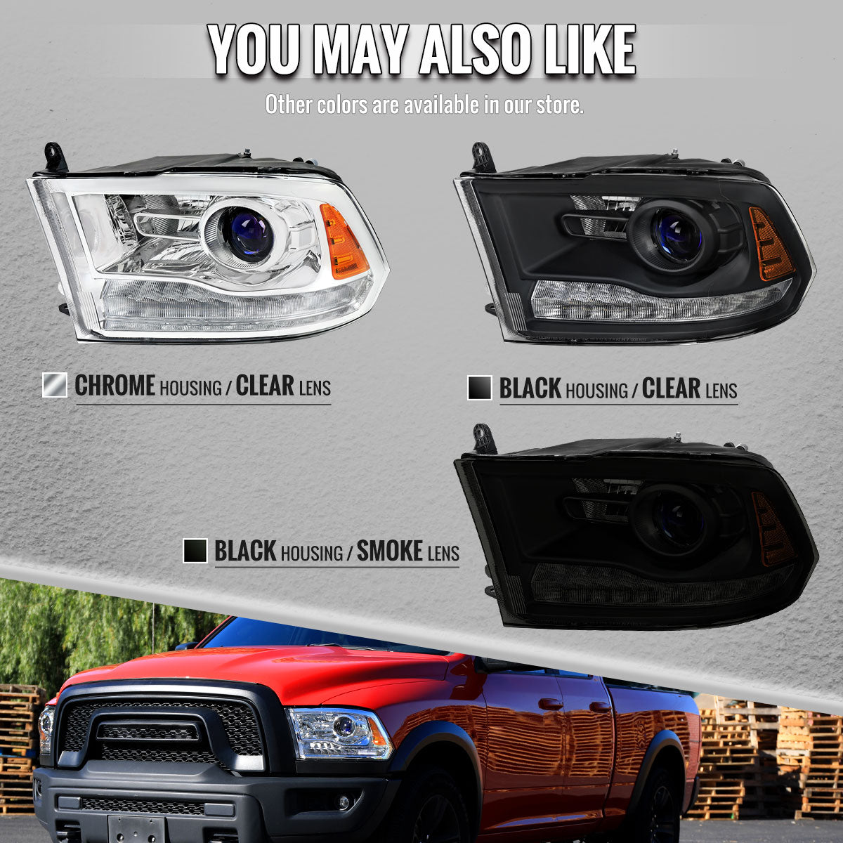 2013-2018 Ram 1500 2500 3500 LED Bar Projector Headlights (Matte Black Housing/Clear Lens)
