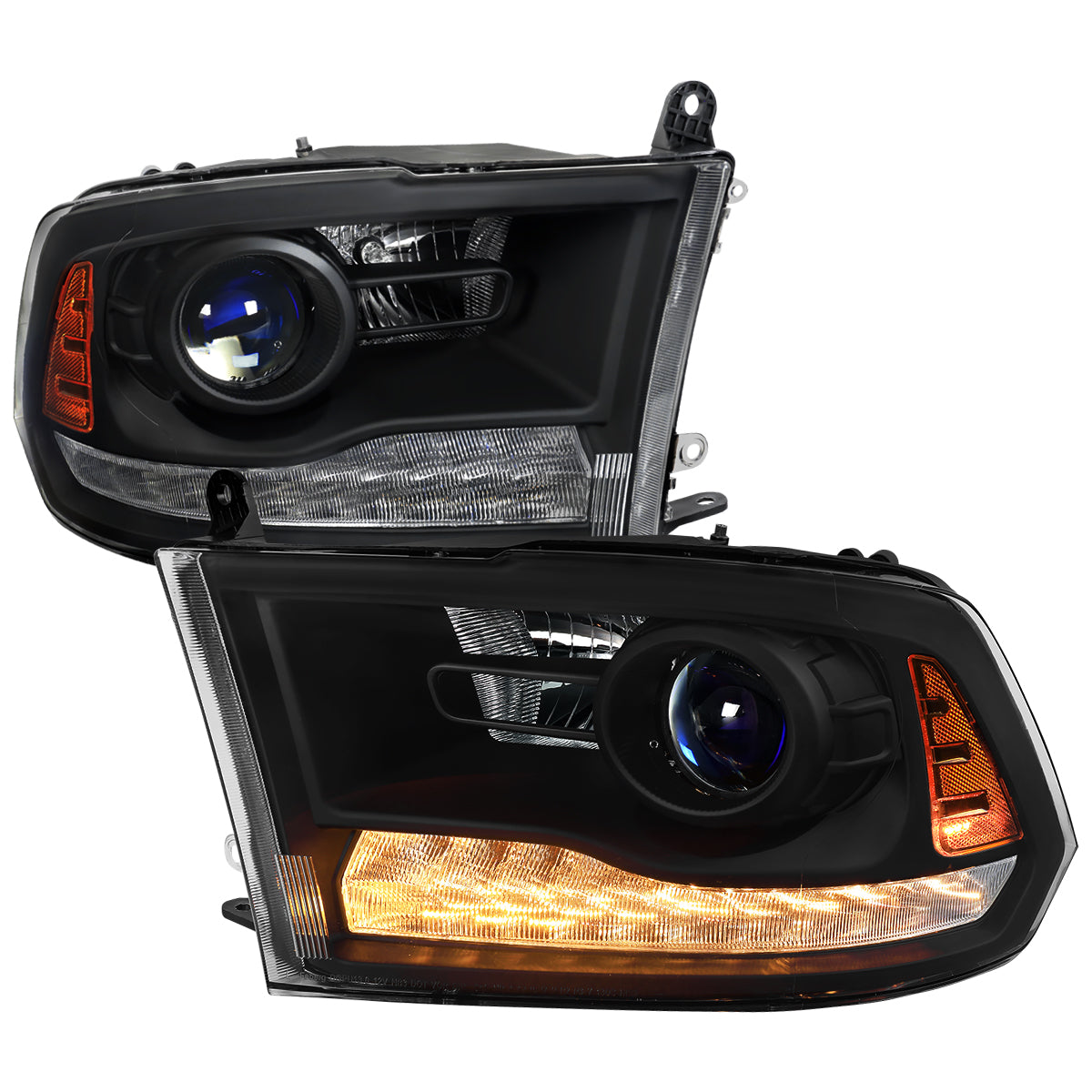 2013-2018 Ram 1500 2500 3500 LED Bar Projector Headlights (Matte Black Housing/Clear Lens)
