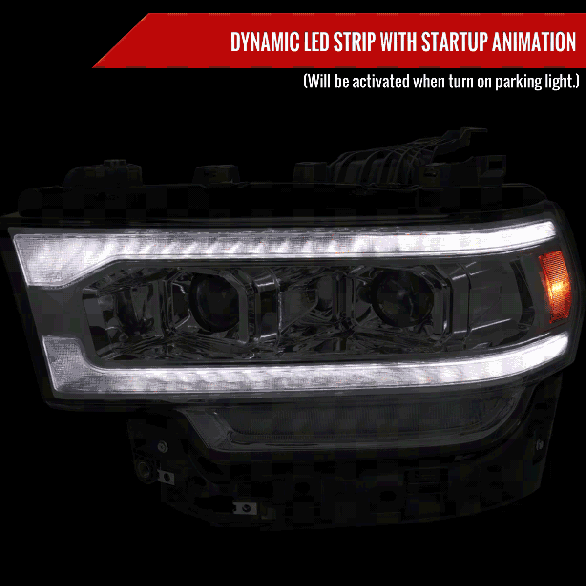 2019-2024 Dodge RAM 2500/3500/4500/5500 Switchback Sequential LED Turn Signal Projector Headlights (Chrome Housing/Clear Lens)