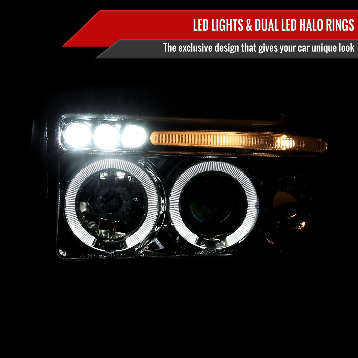 1994-2001 Dodge RAM 1500 2500 3500 Dual Halo Projector Headlights (Chrome Housing/Clear Lens)
