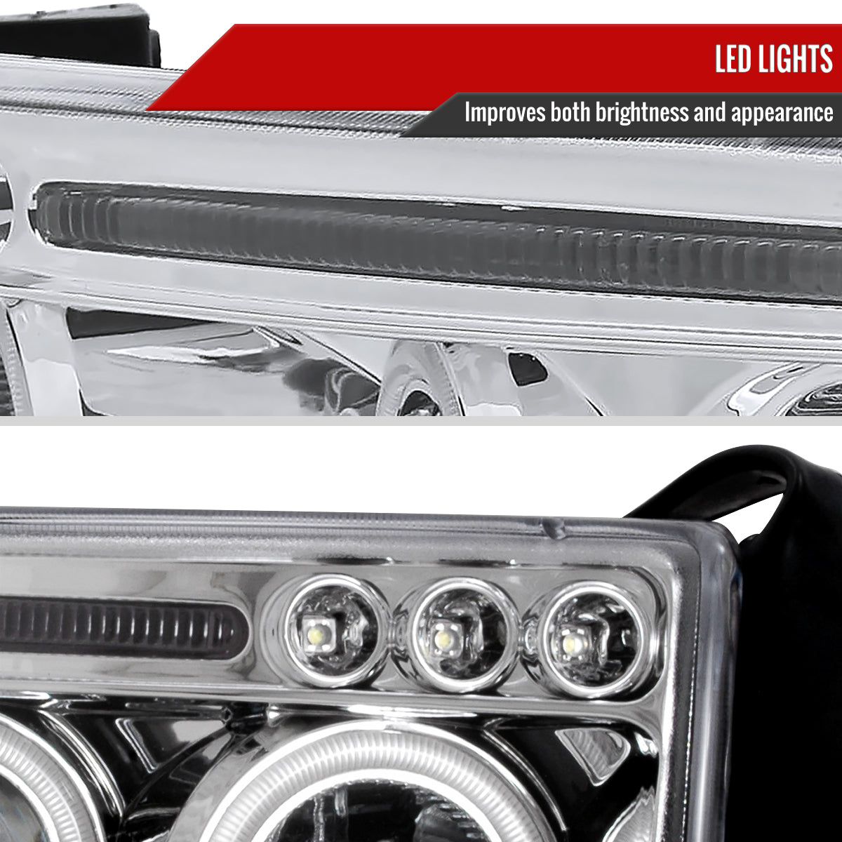 1994-2001 Dodge RAM 1500 2500 3500 Dual Halo Projector Headlights (Chrome Housing/Clear Lens)