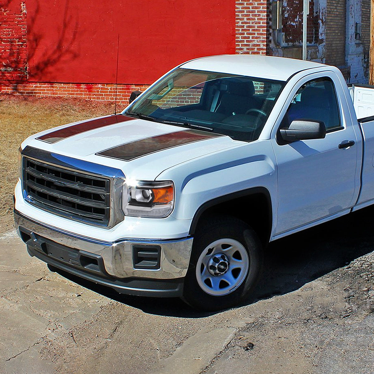 2014-2019 GMC Sierra LED Light Strip Projector Headlights (Chrome Housing/Clear Lens)