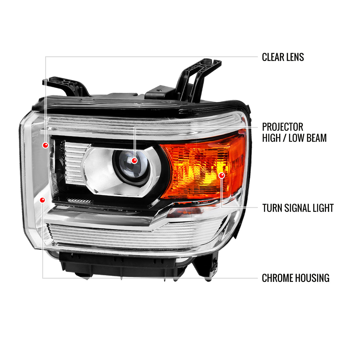 2014-2019 GMC Sierra 1500/2500HD/3500HD Clear Lens Projector Headlights - Driver Side Only