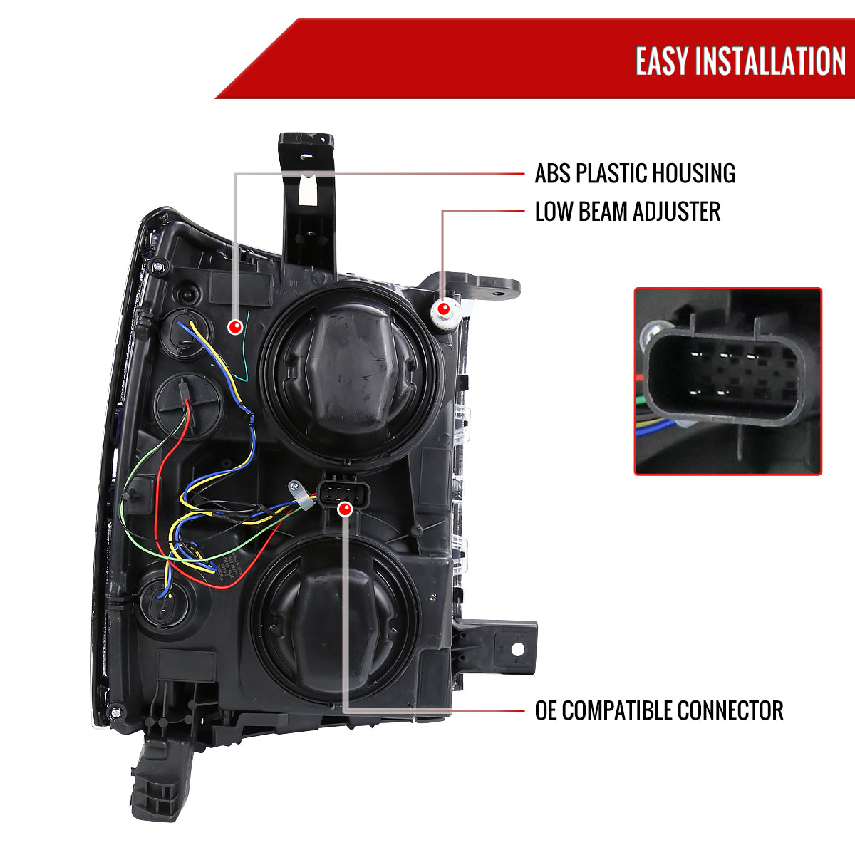 2014-2015 Chevrolet Silverado 1500 Projector Headlights (Matte Black Housing/Chrome Trim/Clear Lens)