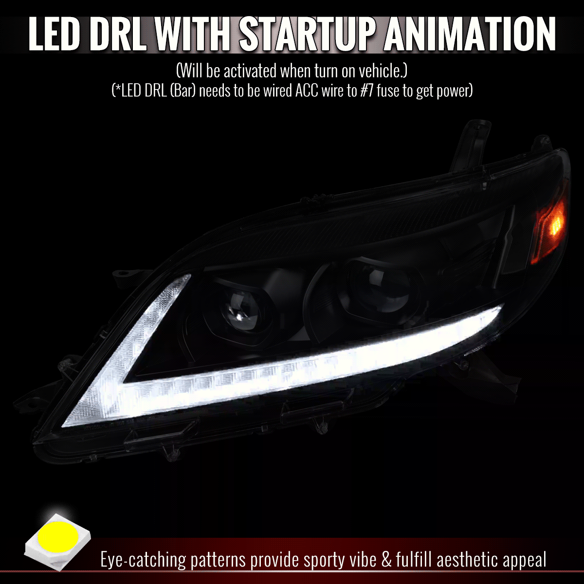 2011-2020 Toyota Sienna Switchback Sequential LED Bar Projector Headlights (Black Housing / Clear Lens)