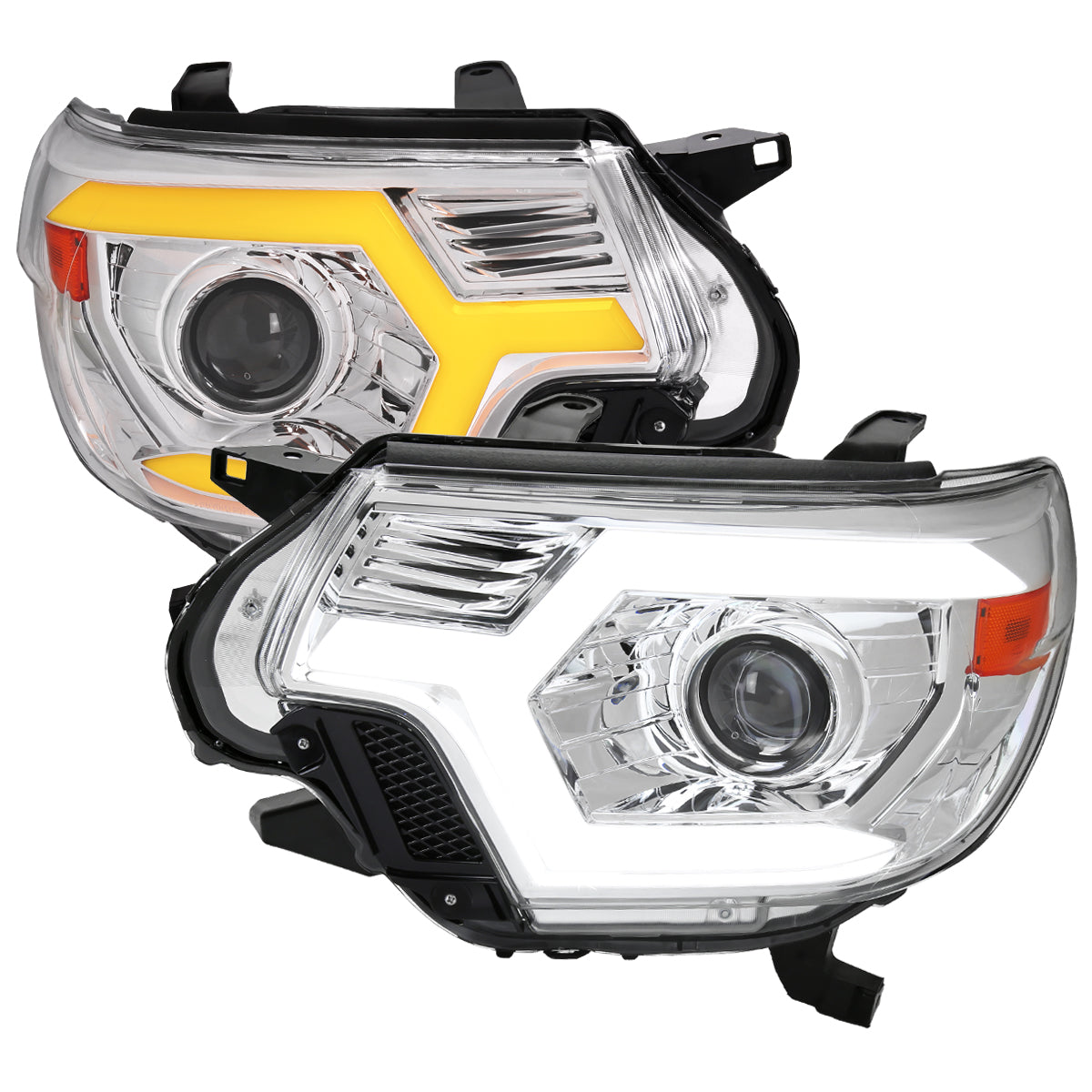 2012-2015 Toyota Tacoma Switchback Sequential LED Bar Projector Headlights (Chrome Housing/Clear Lens)