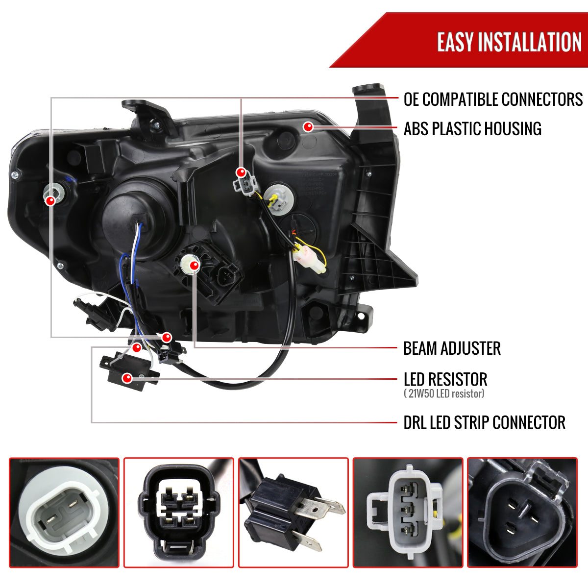 2014-2021 Toyota Tundra LED Switchback Sequential Turn Signal LED Bar Projector Headlights (Matte Black Housing/Clear Lens)