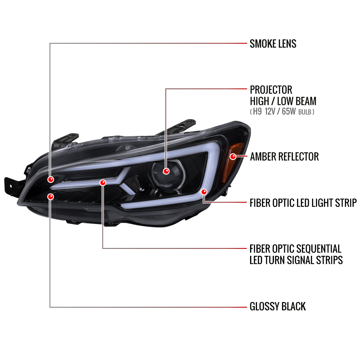 2015-2021 Subaru Impreza WRX/STI LED Bar Sequential Turn Signal (Glossy Black Housing/Smoked Lens)
