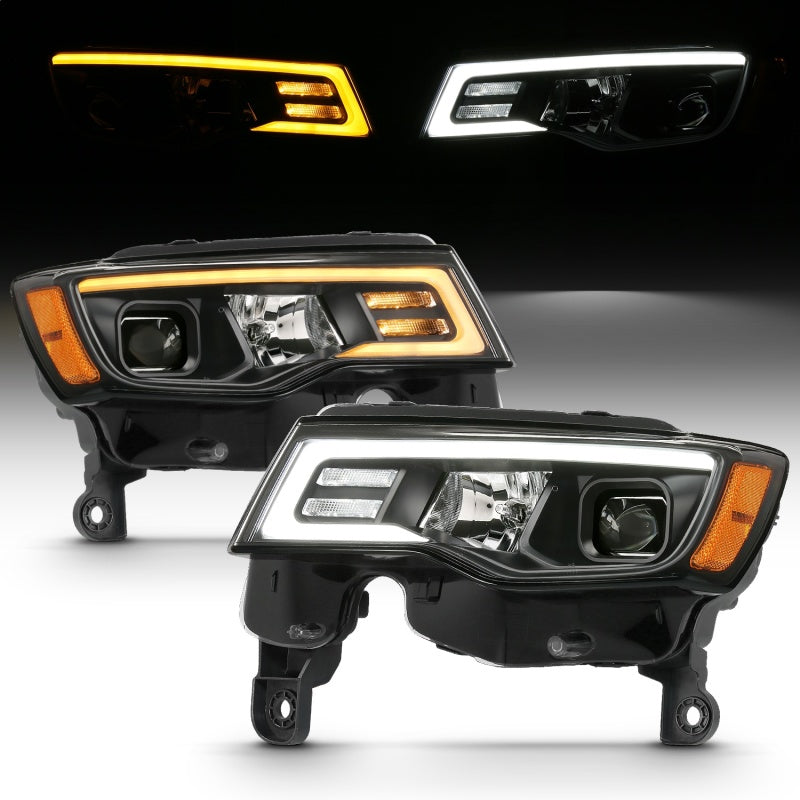ANZO 2017-2018 Jeep Grand Cherokee Projector Headlights w/ Plank Style Switchback - Black w/ Amber-SR1 Performance
