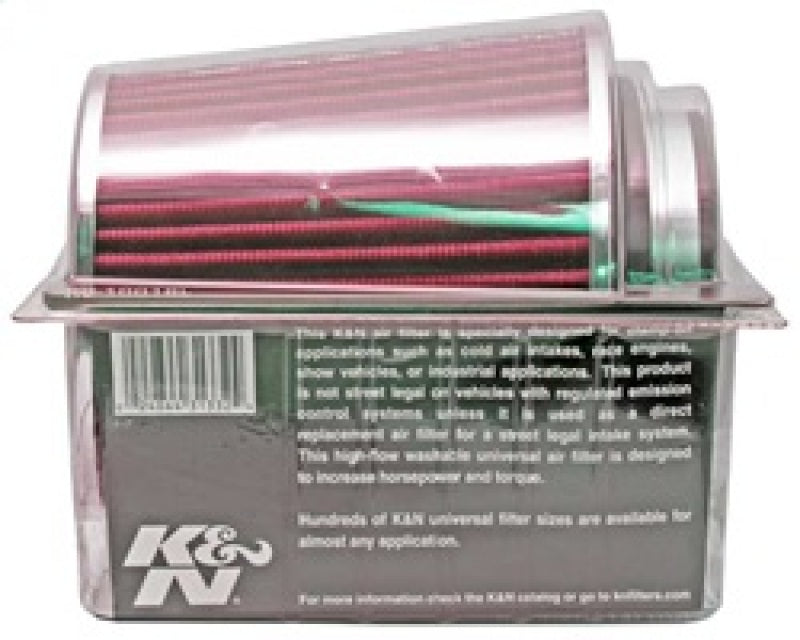 K&N Universal Air Filter Chrome Round Tapered Red - 4in Flange ID x 1.125in Flange Length x 5.5in H-SR1 Performance