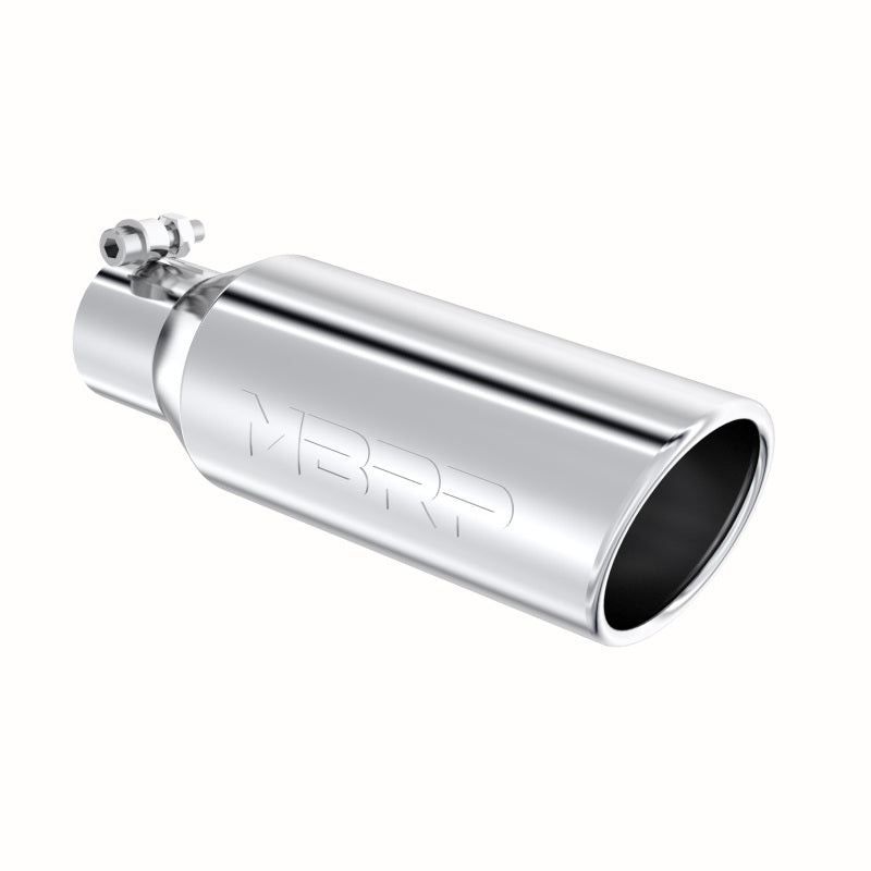 MBRP Universal Tip 4in OD 2.5in Inlet 12in Length Angled Cut Rolled End Clampless No-Weld T304-SR1 Performance