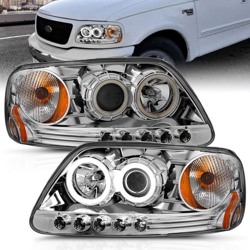 ANZO 1997.5-2003 Ford F-150 Projector Headlights w/ Halo Chrome 1pc-SR1 Performance