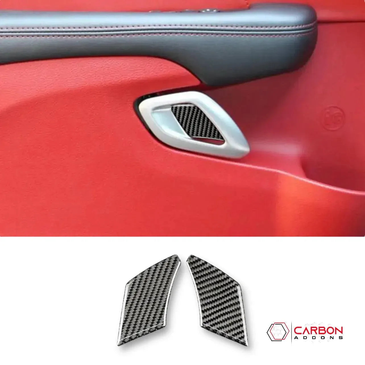 [2pcs] Carbon Fiber Interior Door Handle Trim Overlay for Dodge Challenger 2015-2023 - carbonaddons Carbon Fiber Parts, Accessories, Upgrades, Mods