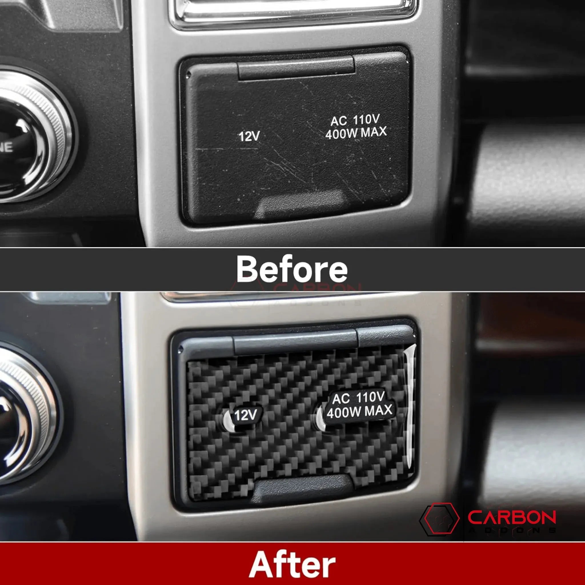 [2pcs] Real Carbon Dash Center AC Vent Control Trim Overlay | 2015-2020 Ford F150 - carbonaddons Carbon Fiber Parts, Accessories, Upgrades, Mods
