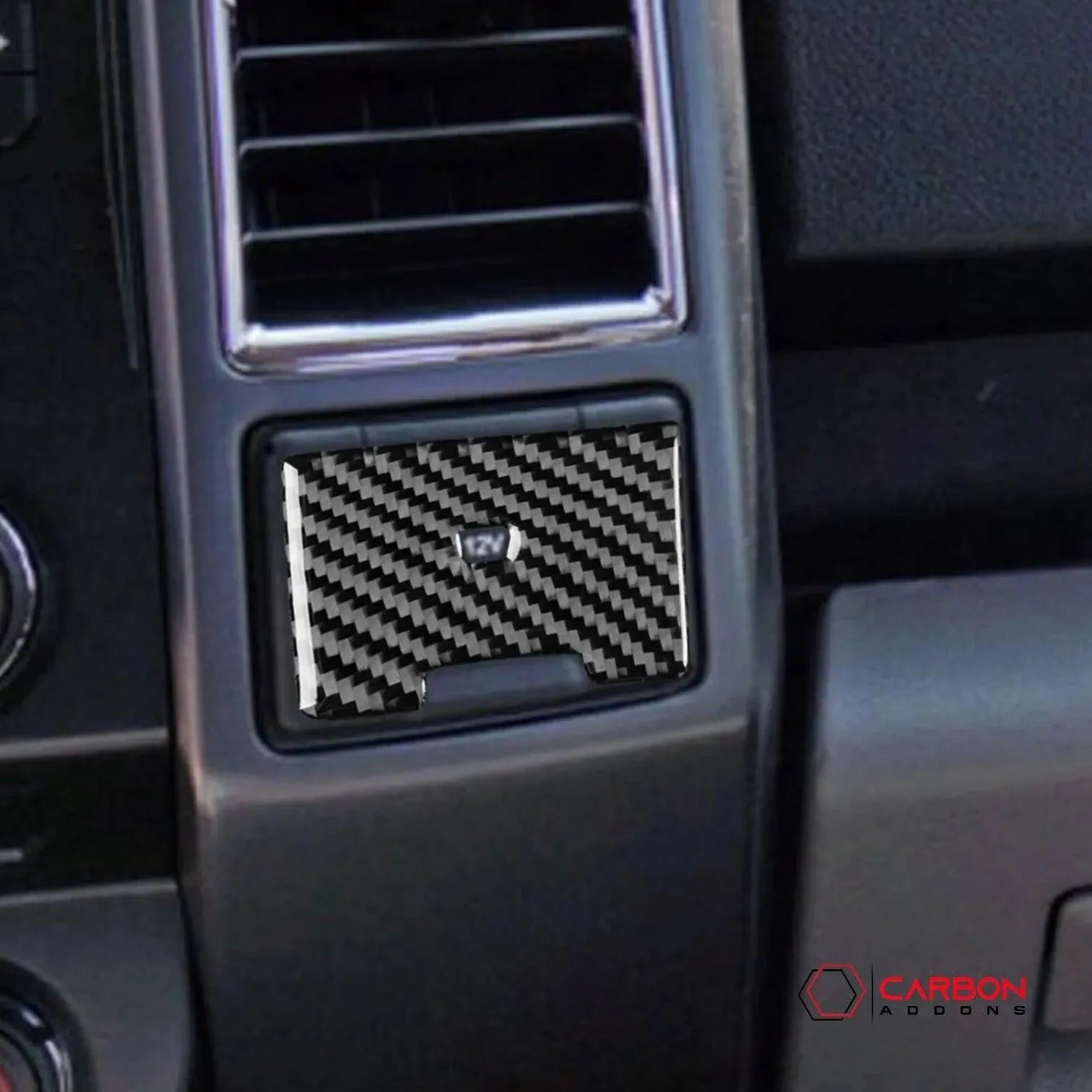 [2pcs] Real Carbon Dash Center AC Vent Control Trim Overlay | 2015-2020 Ford F150 - carbonaddons Carbon Fiber Parts, Accessories, Upgrades, Mods
