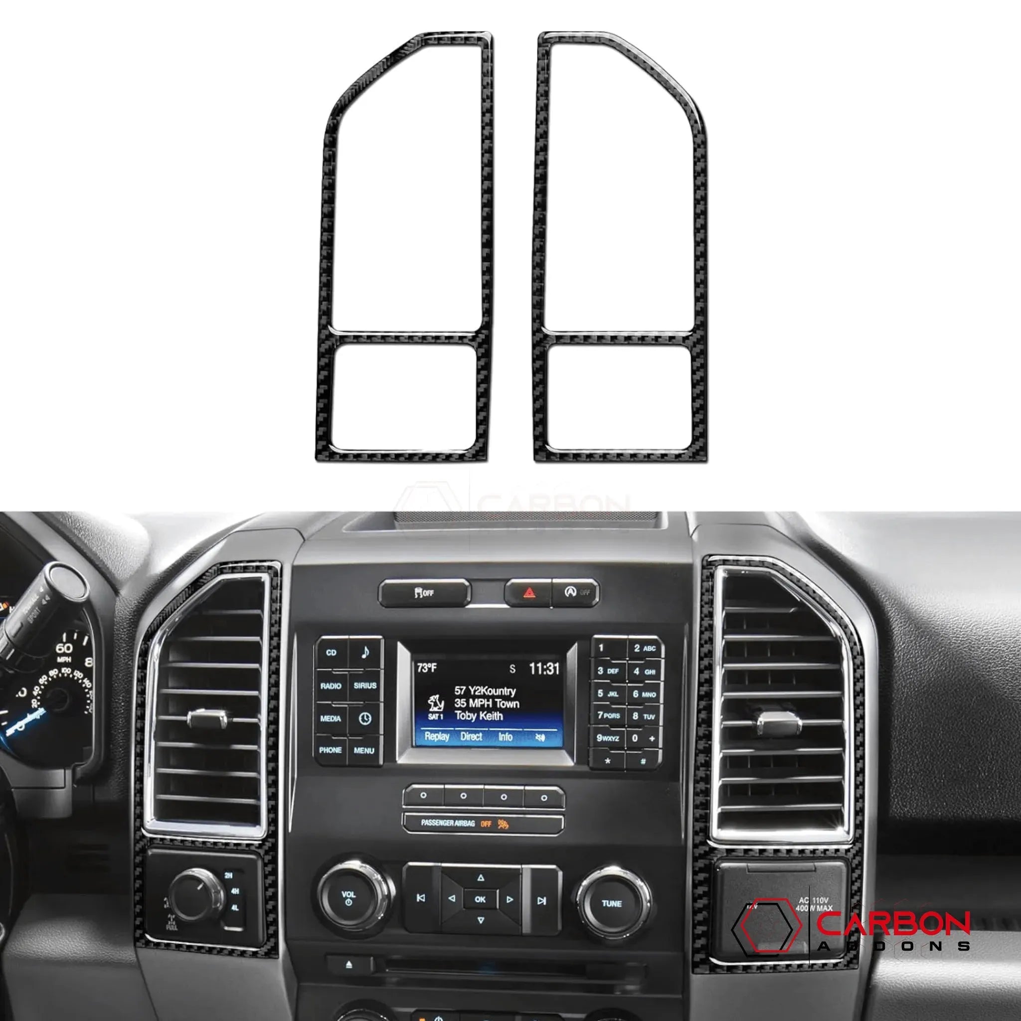 [2pcs] Real Carbon Dash Center AC Vent Trim Overlay | 2015-2020 Ford F150 - carbonaddons Carbon Fiber Parts, Accessories, Upgrades, Mods