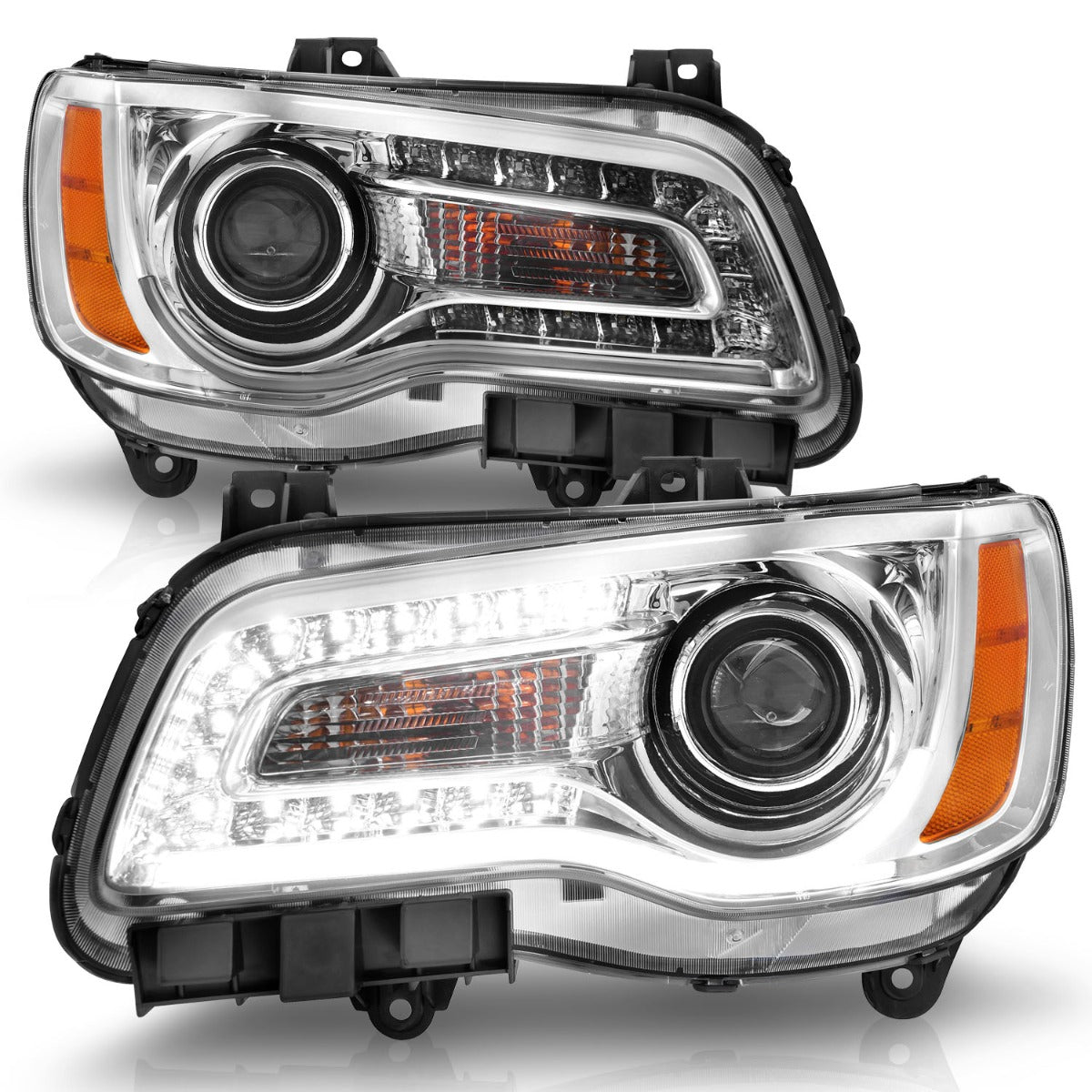 CHRYSLER 300 11-14 PROJECTOR PLANK STYLE HEADLIGHTS CHROME (FOR HALOGEN ONLY)