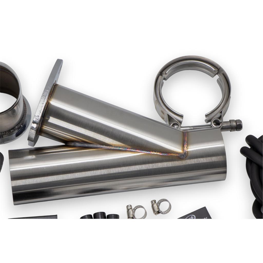 360° rotating V-band clamp for flexible positioning of polished 45° turndowns