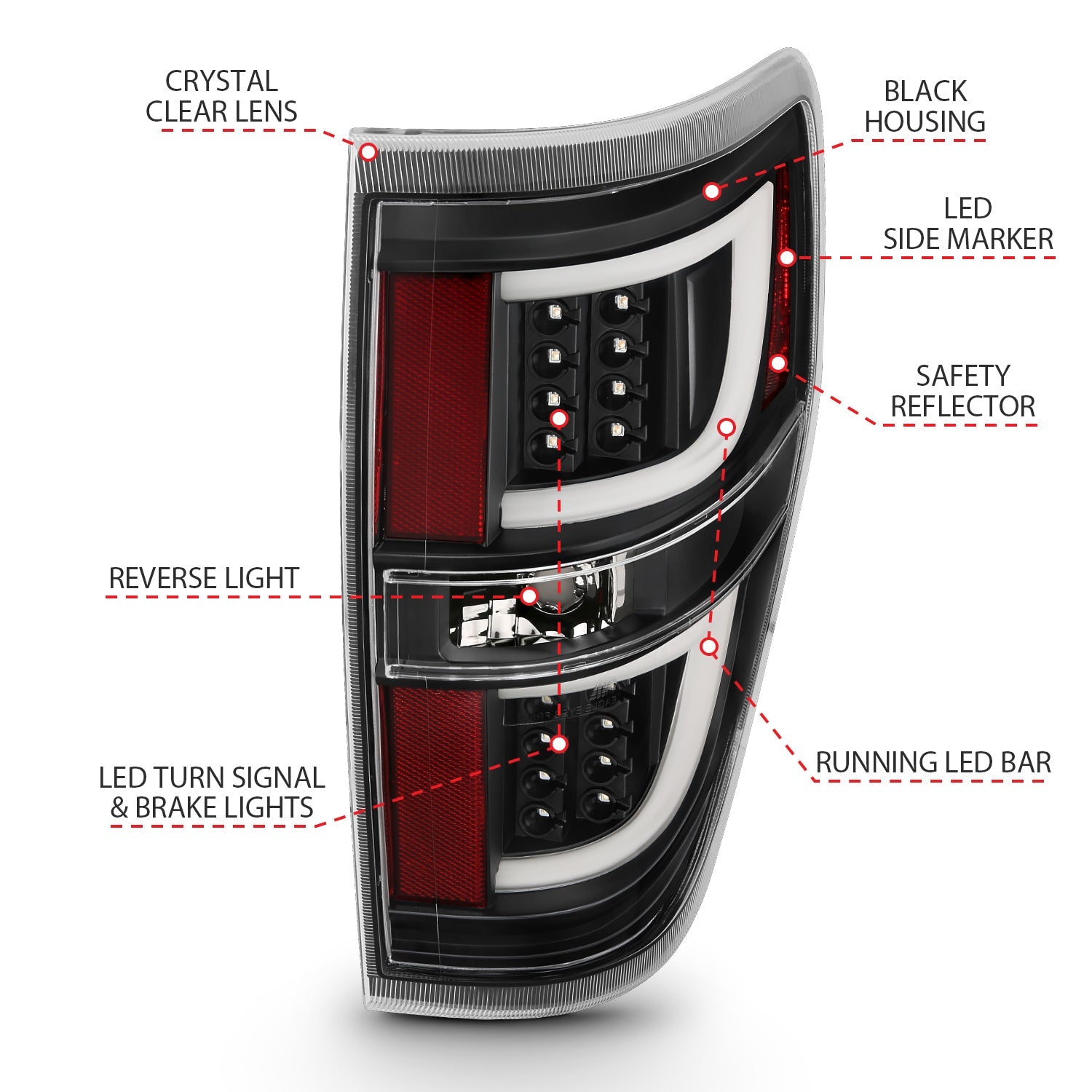 FORD F-150 09-14 LED TAIL LIGHTS G2 BLACK CLEAR LENS