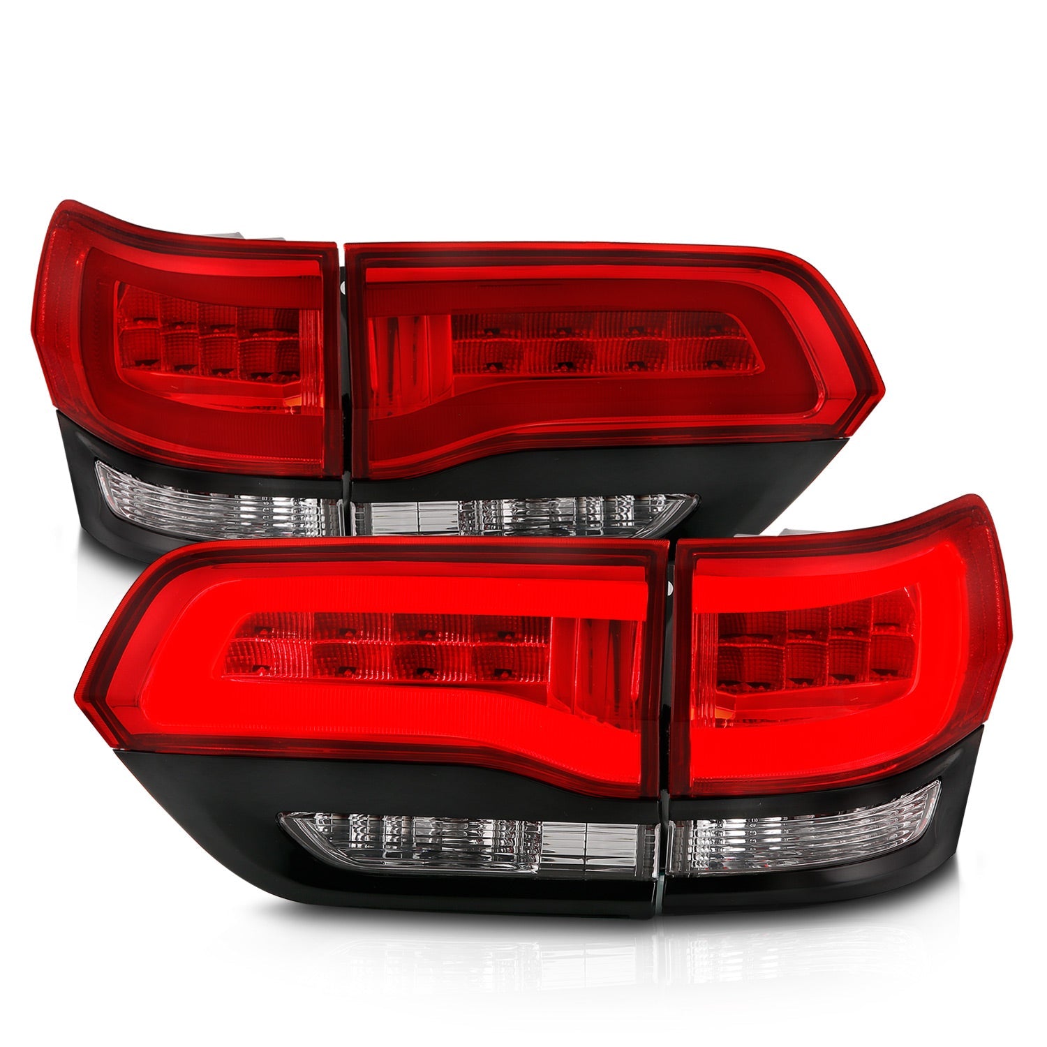 JEEP GRAND CHEROKEE 14-22 LED TAIL LIGHTS RED/CLEAR BLACK TRIM (4PCS)