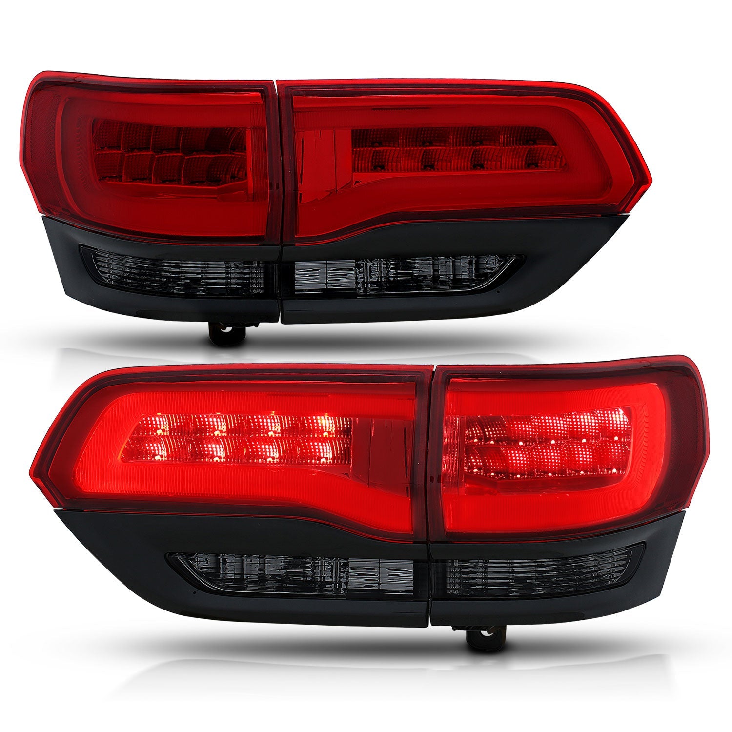 JEEP GRAND CHEROKEE 14-22 LED TAIL LIGHT RED/SMOKE LENS BLACK TRIM (4PCS)