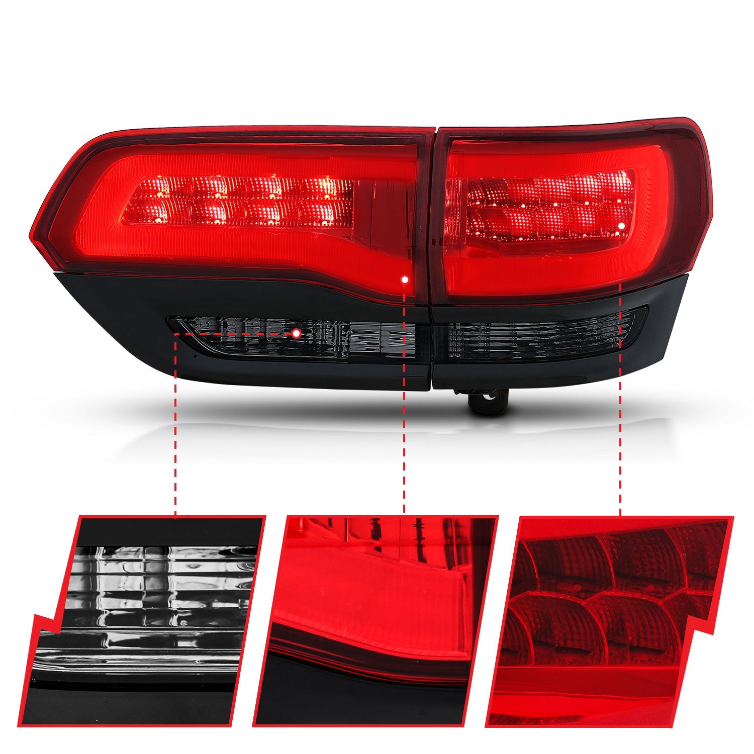 JEEP GRAND CHEROKEE 14-22 LED TAIL LIGHT RED/SMOKE LENS BLACK TRIM (4PCS)
