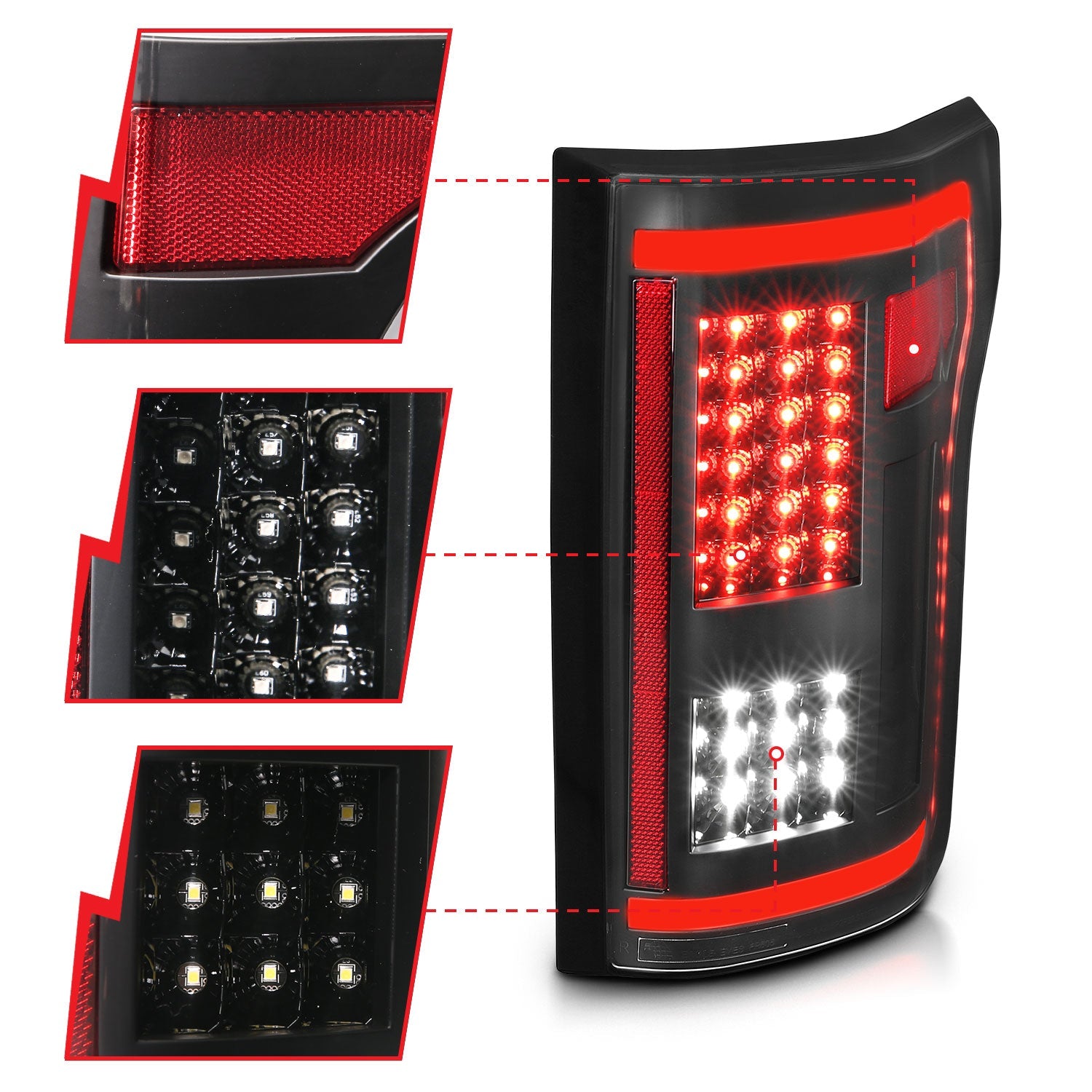 FORD F-150 15-17 FULL LED TAIL LIGHTS G2 BLACK (WHITE LIGHT BAR)