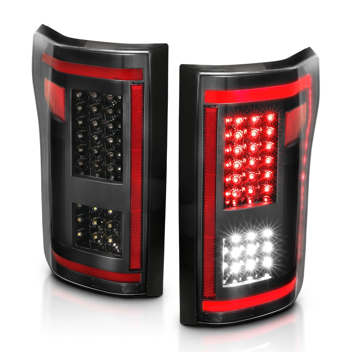 FORD F-150 15-17 FULL LED TAIL LIGHTS BLACK CLEAR LENS W/ SEQUENTIAL SIGNAL (RED LIGHT BAR)