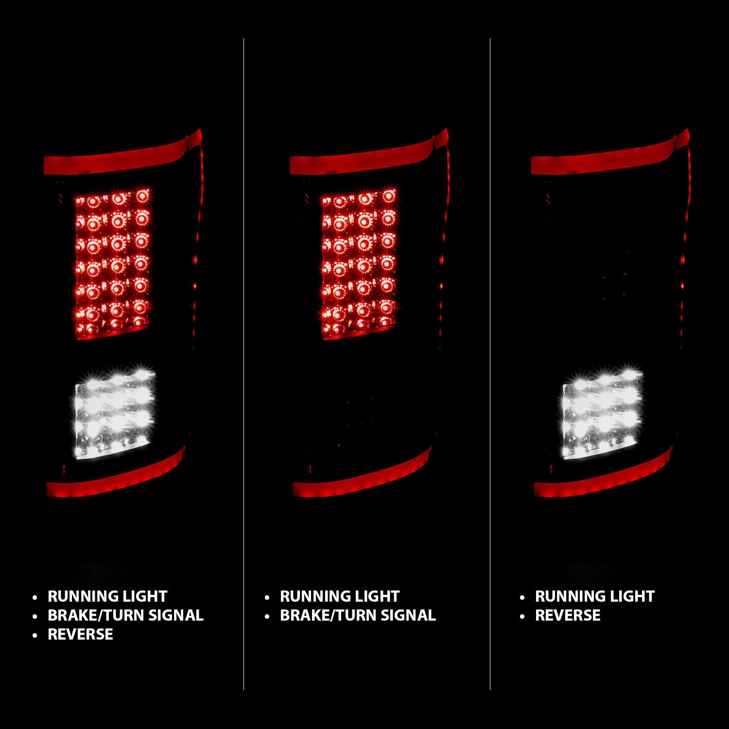 FORD F-150 15-17 FULL LED TAIL LIGHTS BLACK SMOKE LENS W/ SEQUENTIAL SIGNAL (RED LIGHT BAR)
