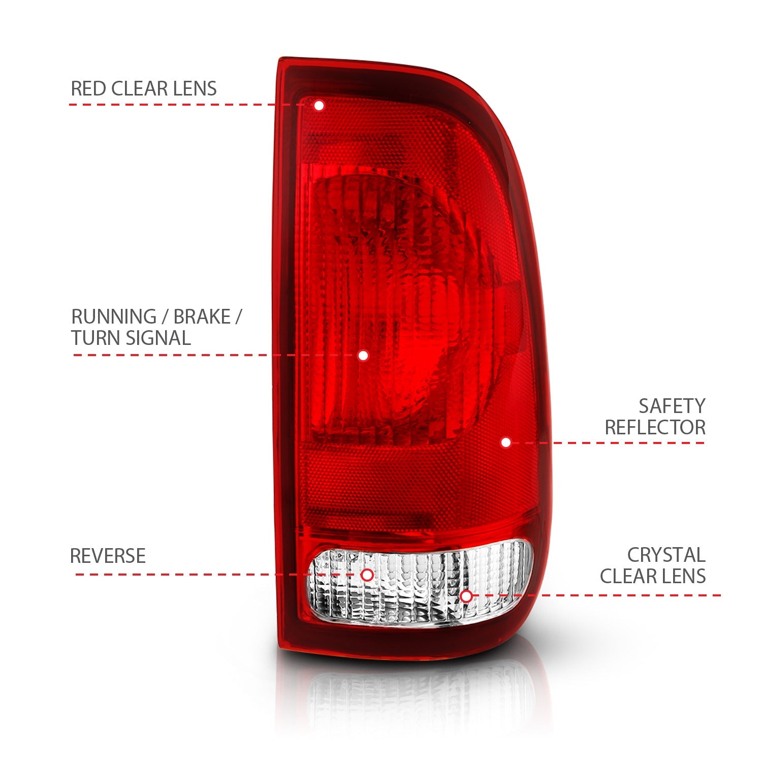 FORD F-150 97-03 / F-250/F-350/F-450 SUPER DUTY 99-07 TAIL LIGHT CHROME RED/CLEAR LENS (OE TYPE REPLACEMENT)