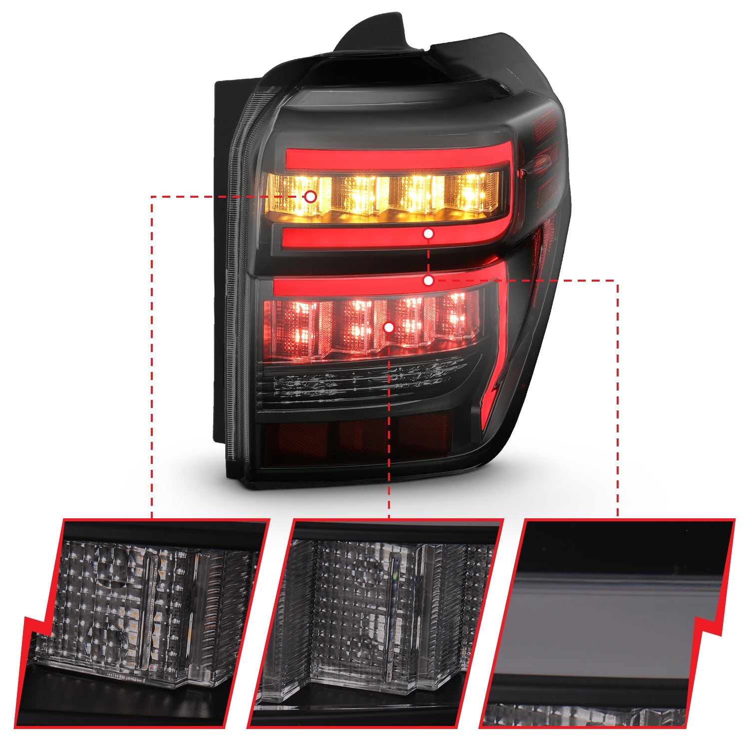 TOYOTA 4RUNNER 14-23 LED BAR STYLE TAIL LIGHTS BLACK SMOKE LENS W/ SEQUENTIAL SIGNAL