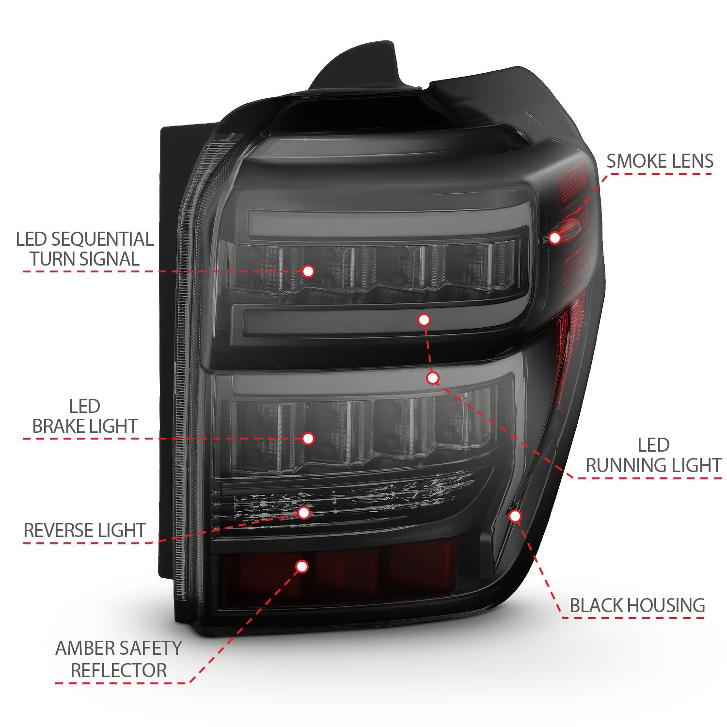 TOYOTA 4RUNNER 14-23 LED BAR STYLE TAIL LIGHTS BLACK SMOKE LENS W/ SEQUENTIAL SIGNAL