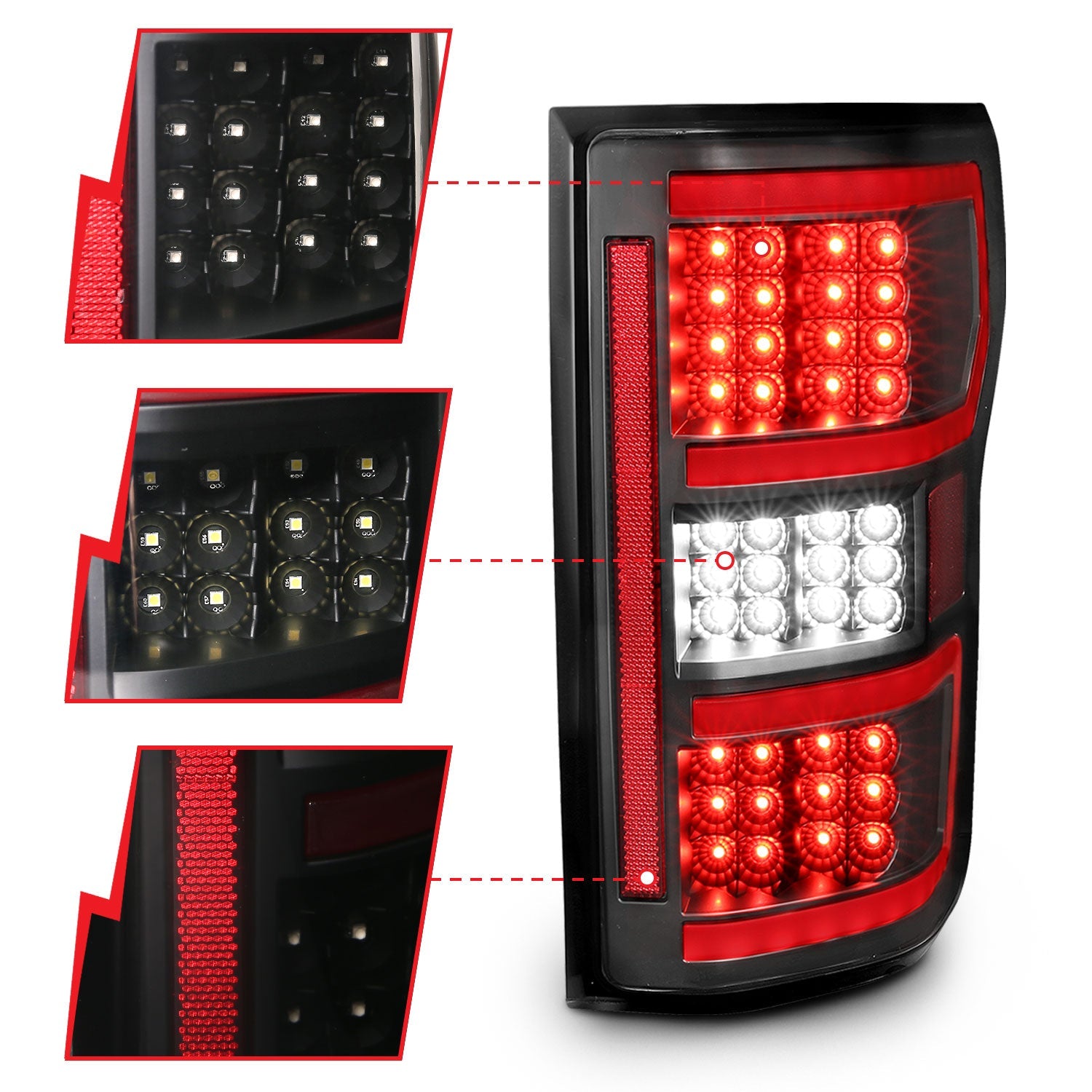 FORD F-150 18-20 FULL LED TAIL LIGHTS BLACK W/ SEQUENTIAL SIGNAL (RED LIGHT BAR)