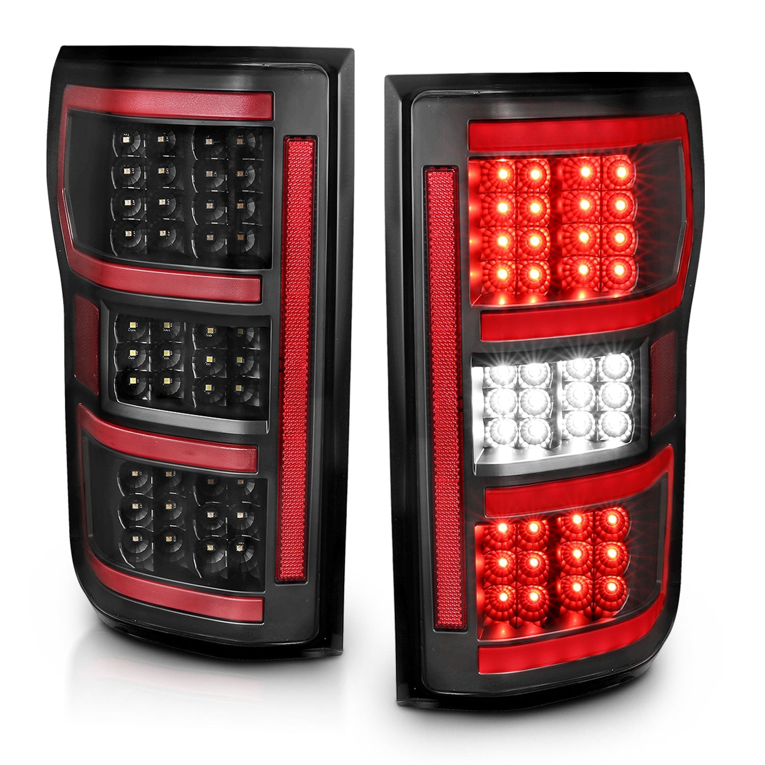 FORD F-150 18-20 FULL LED TAIL LIGHTS BLACK W/ SEQUENTIAL SIGNAL (RED LIGHT BAR)