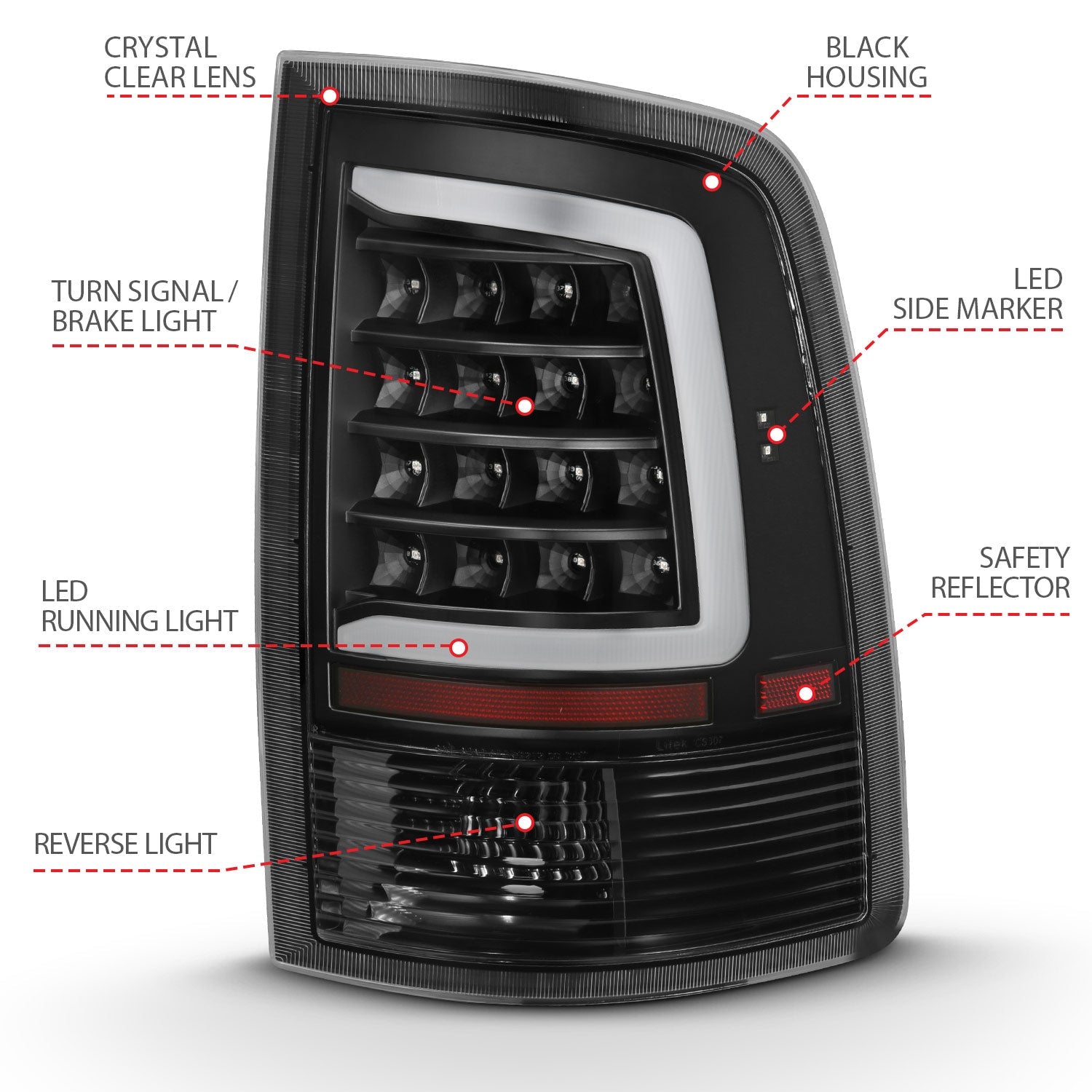 DODGE RAM 1500 09-18 / 2500 3500 10-18 LED C BAR TAIL LIGHTS BLACK (NOT FOR OE LED TAIL LIGHT MODELS)
