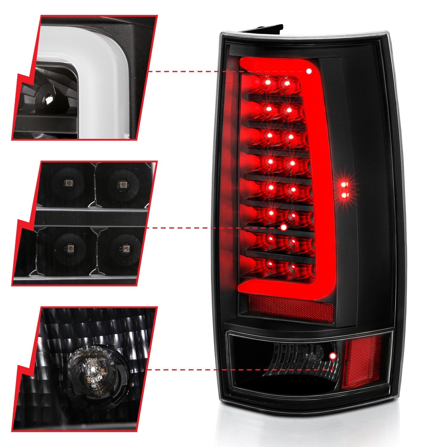 CHEVY TAHOE/SUBURBAN 07-14 / GMC YUKON/YUKON XL 07-14 LED C BAR STYLE TAIL LIGHTS BLACK CLEAR LENS