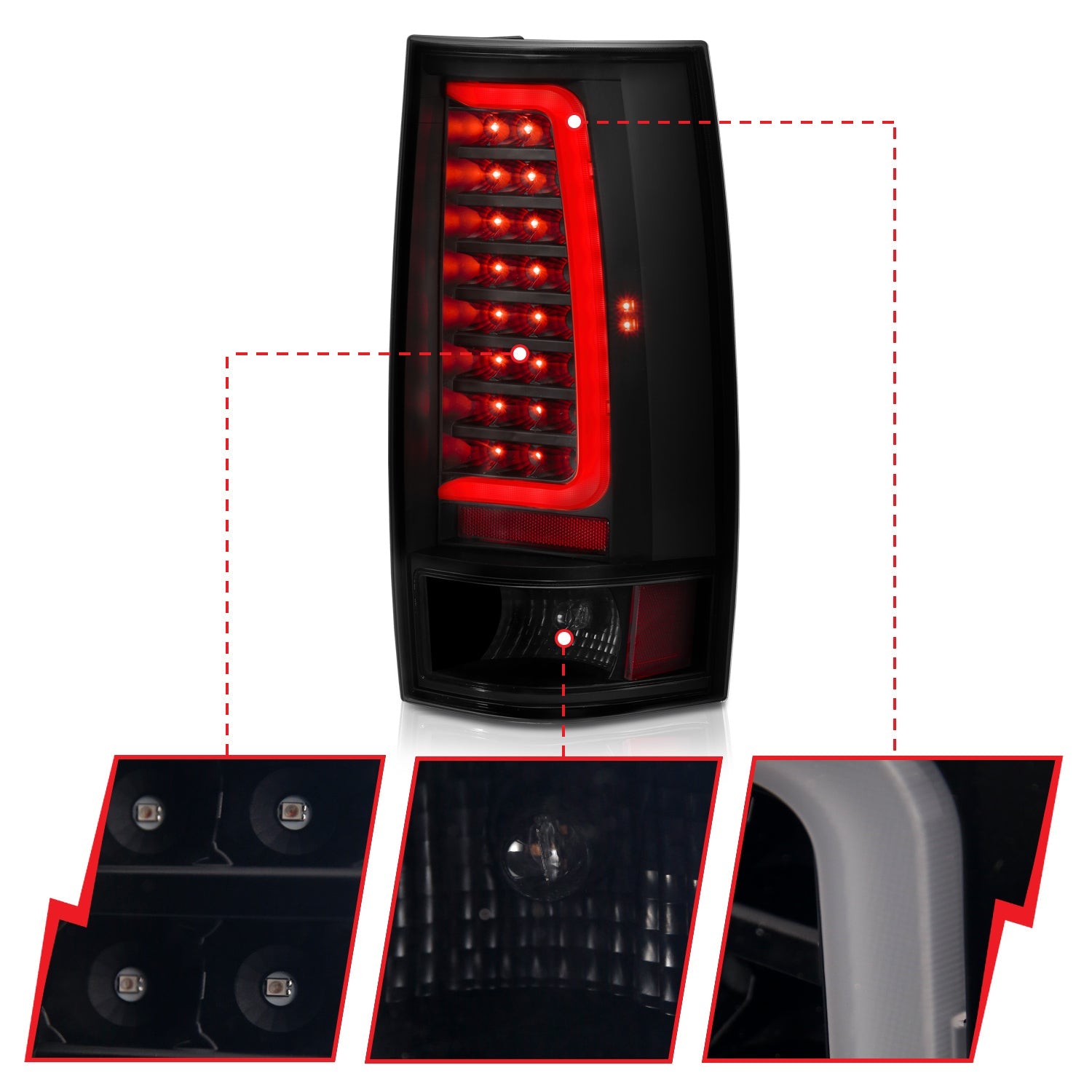 CHEVY TAHOE/SUBURBAN 07-14 / GMC YUKON/YUKON XL 07-14 LED C BAR STYLE TAIL LIGHTS BLACK SMOKE LENS