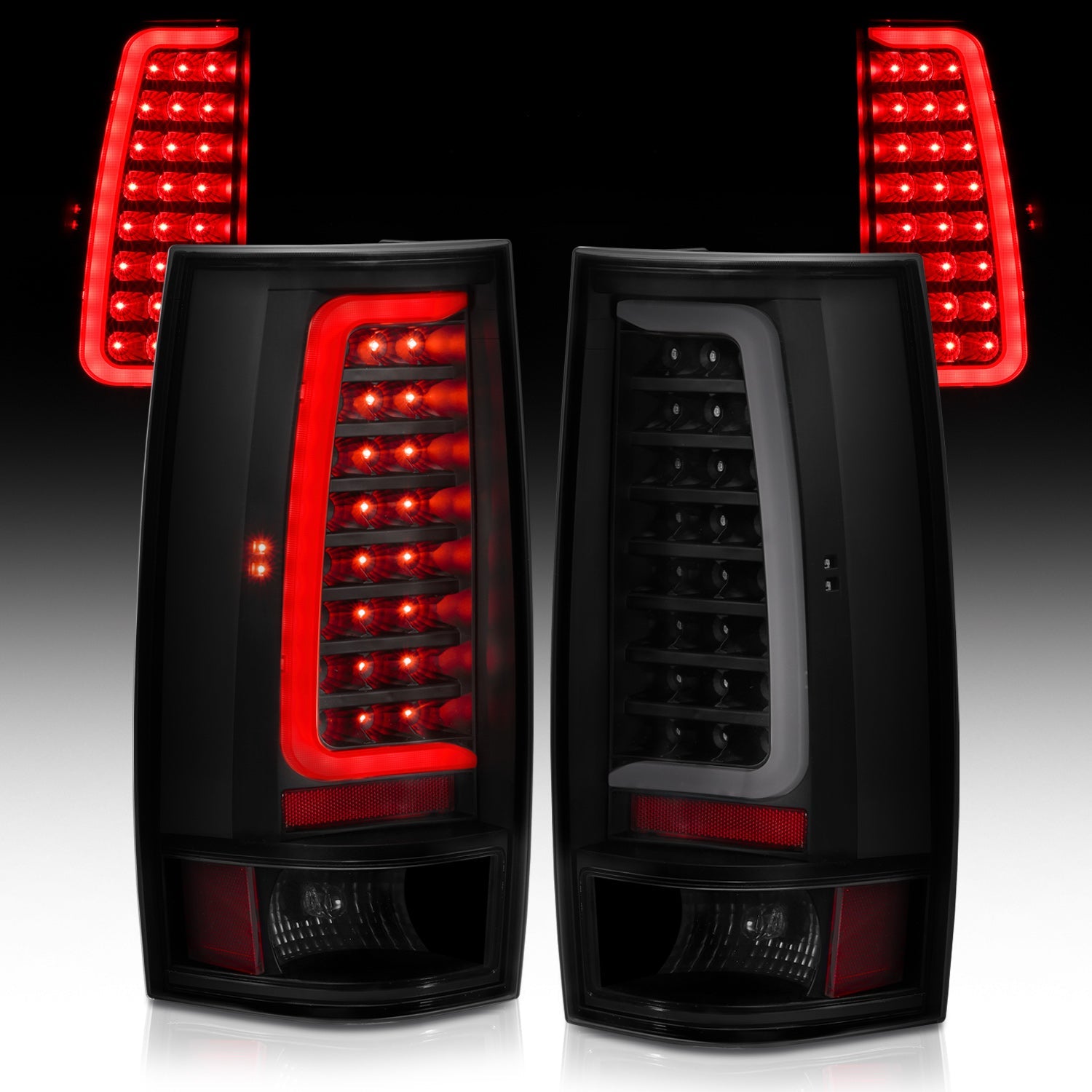 CHEVY TAHOE/SUBURBAN 07-14 / GMC YUKON/YUKON XL 07-14 LED C BAR STYLE TAIL LIGHTS BLACK SMOKE LENS