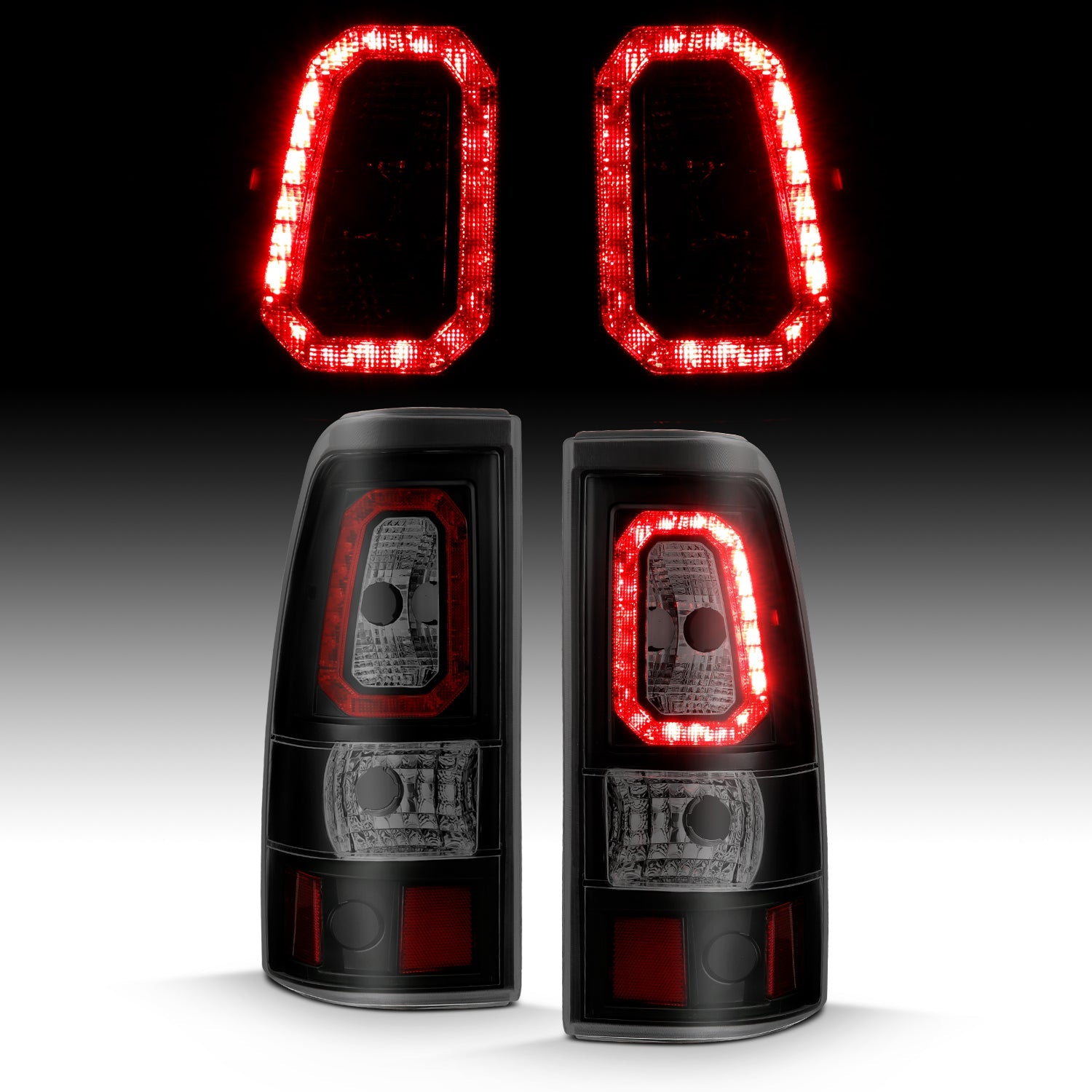 CHEVY SILVERADO 1500/2500 99-02 / 3500 01-03 / GMC SIERRA 1500/2500 99-06 LED LIGHT BAR STYLE TAIL LIGHTS BLACK SMOKE LENS