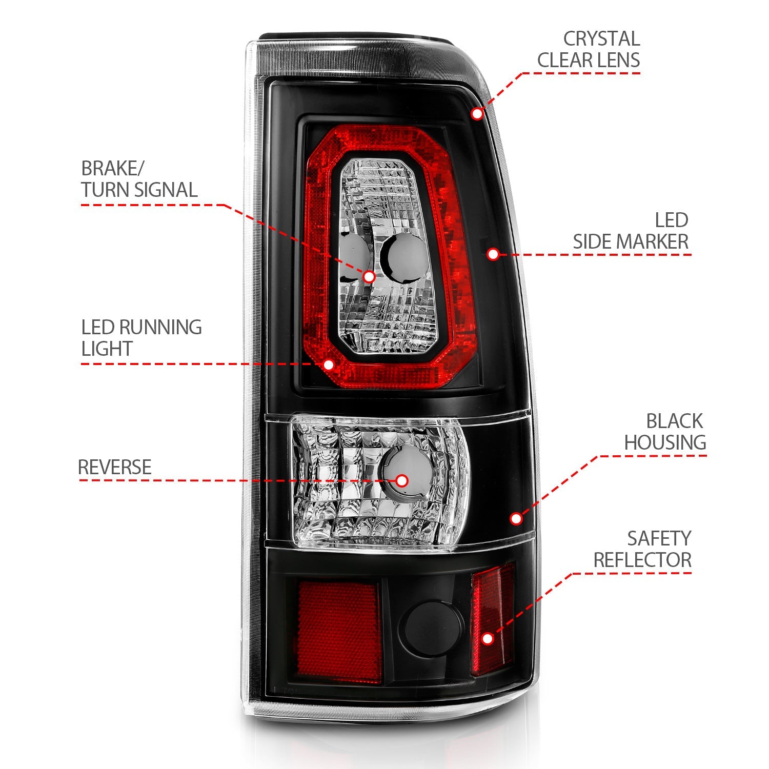 CHEVY SILVERADO 03-06 1500/2500/3500 / 07 SILVERADO CLASSIC LED BAR STYLE TAIL LIGHTS BLACK CLEAR LENS (SINGLE REAR WHEEL)